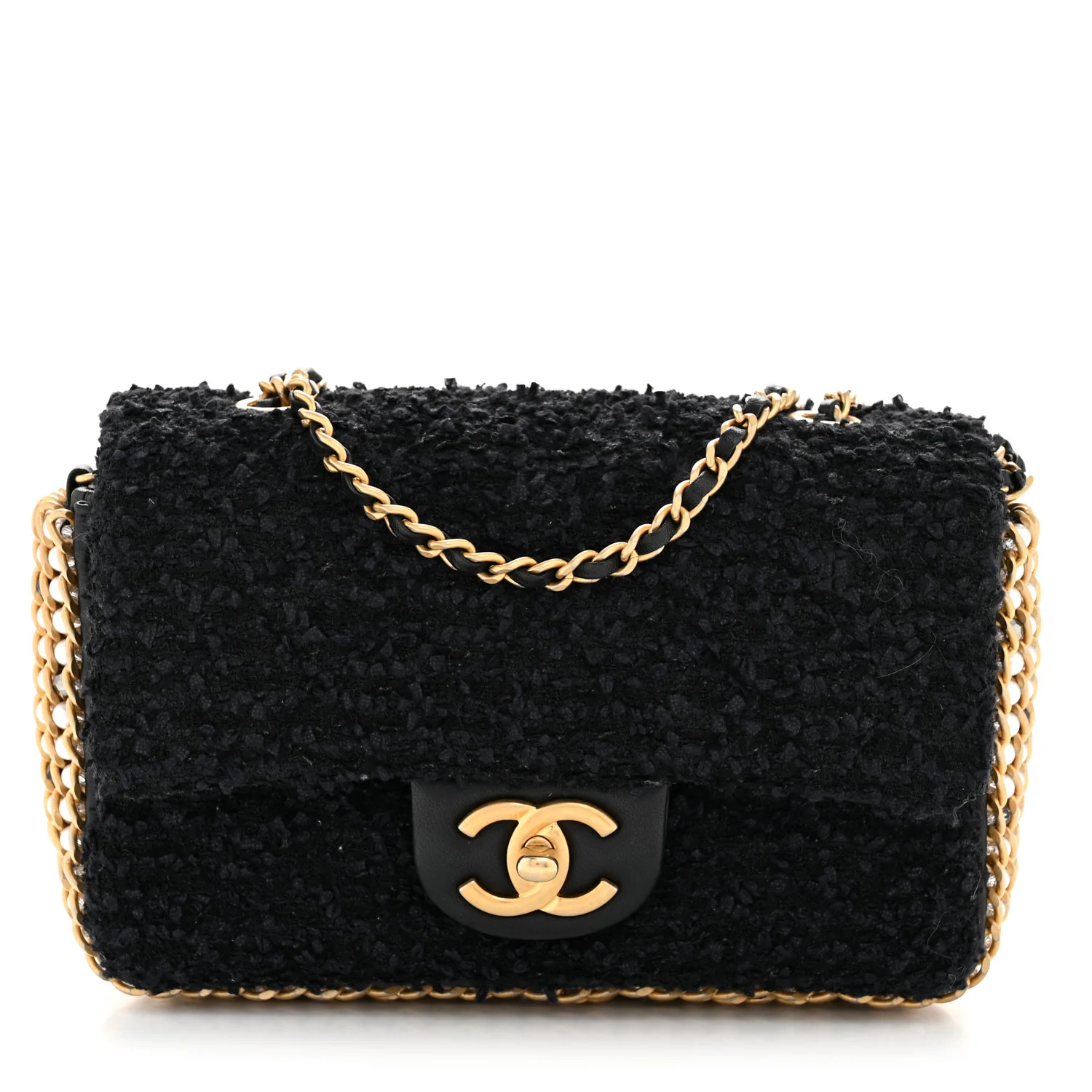 Tweed Quilted Mini Side Pearl Flap Bag Black - Image 2