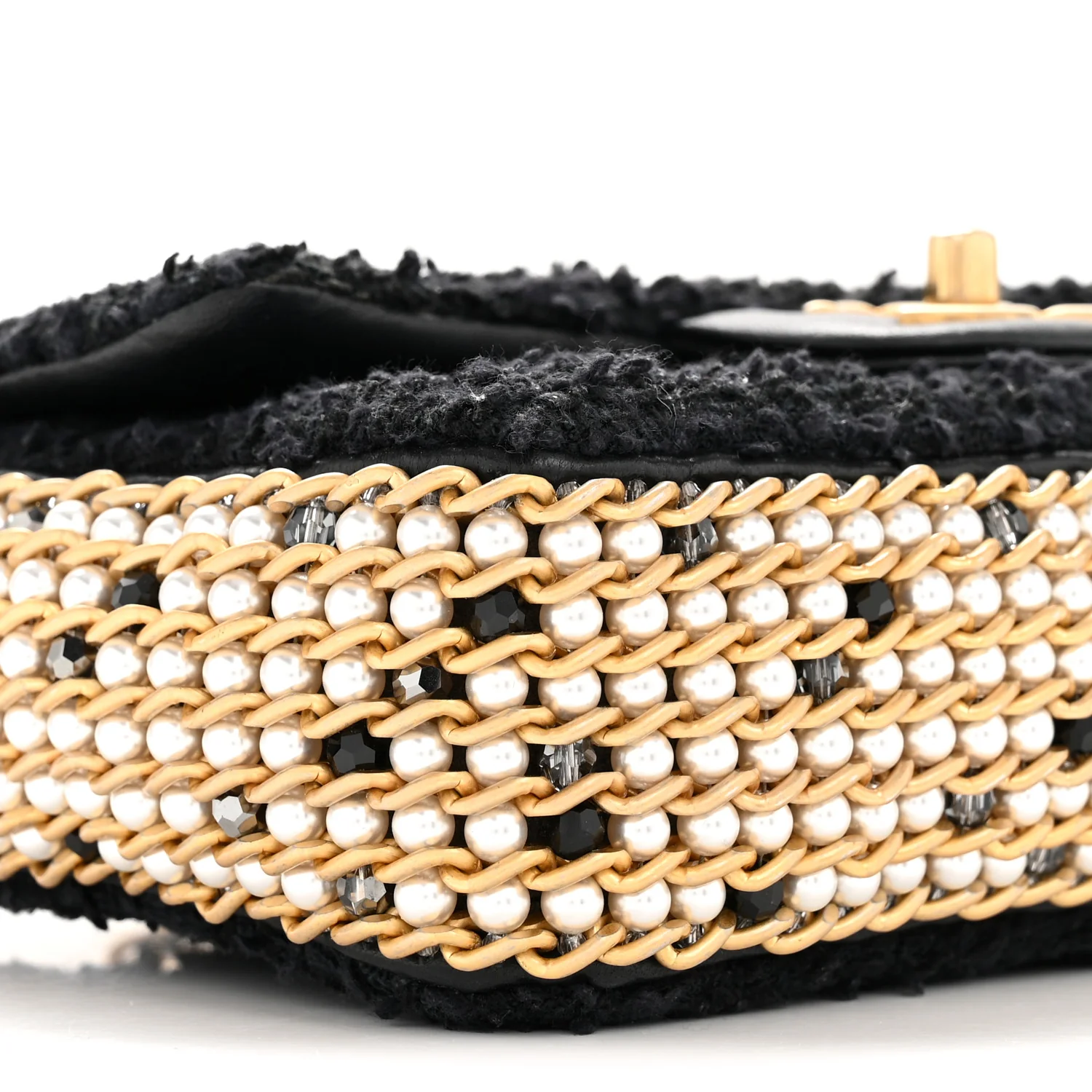 Tweed Quilted Mini Side Pearl Flap Bag Black - Image 24