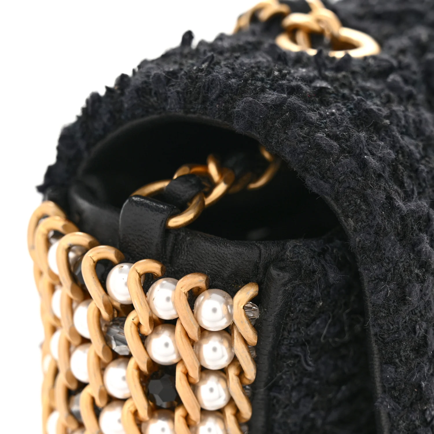 Tweed Quilted Mini Side Pearl Flap Bag Black - Image 37