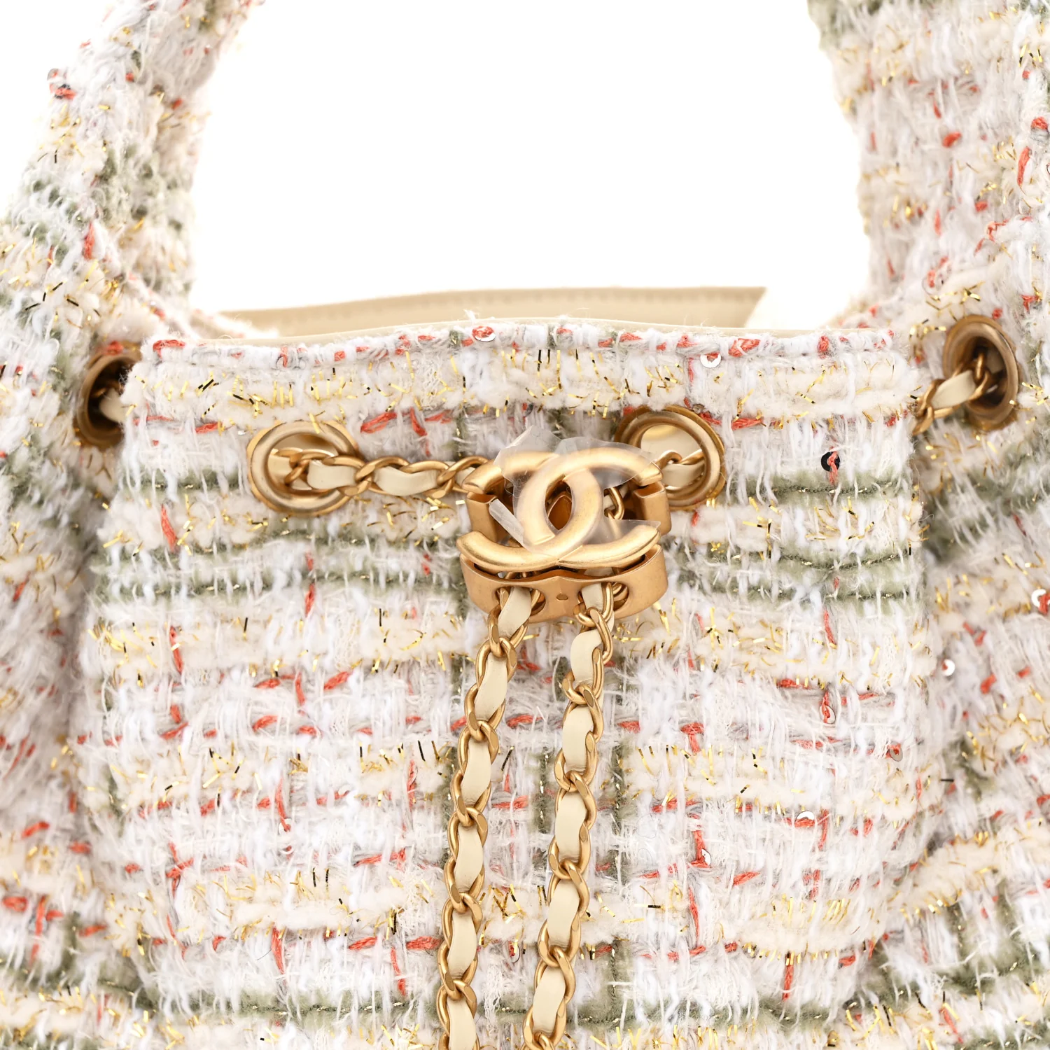 Tweed Quilted Small Chanel 25 Handbag Ecru Khaki Gold Red - Image 8