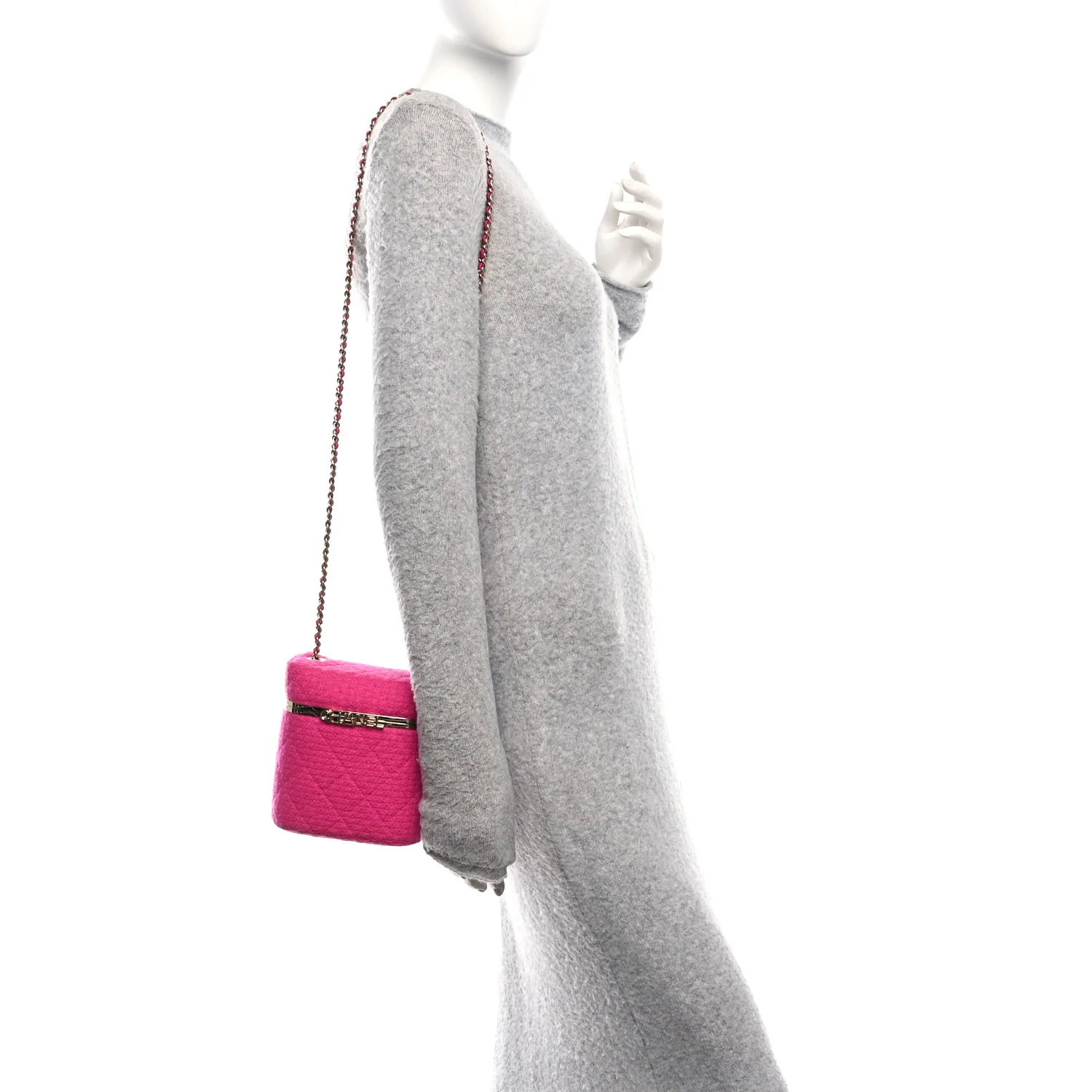 Tweed Quilted Small Vanity Case Fuchsia - Image 2