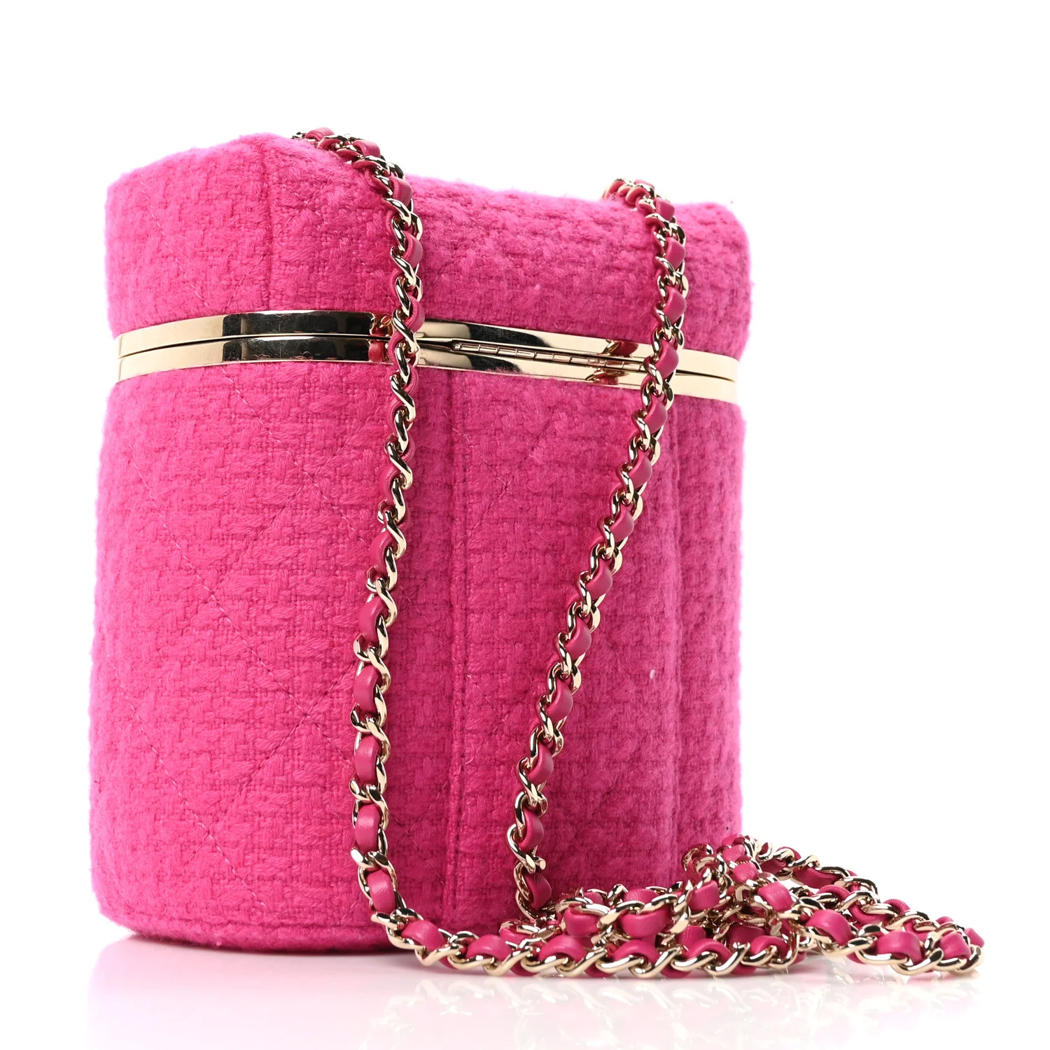 Tweed Quilted Small Vanity Case Fuchsia - Image 3