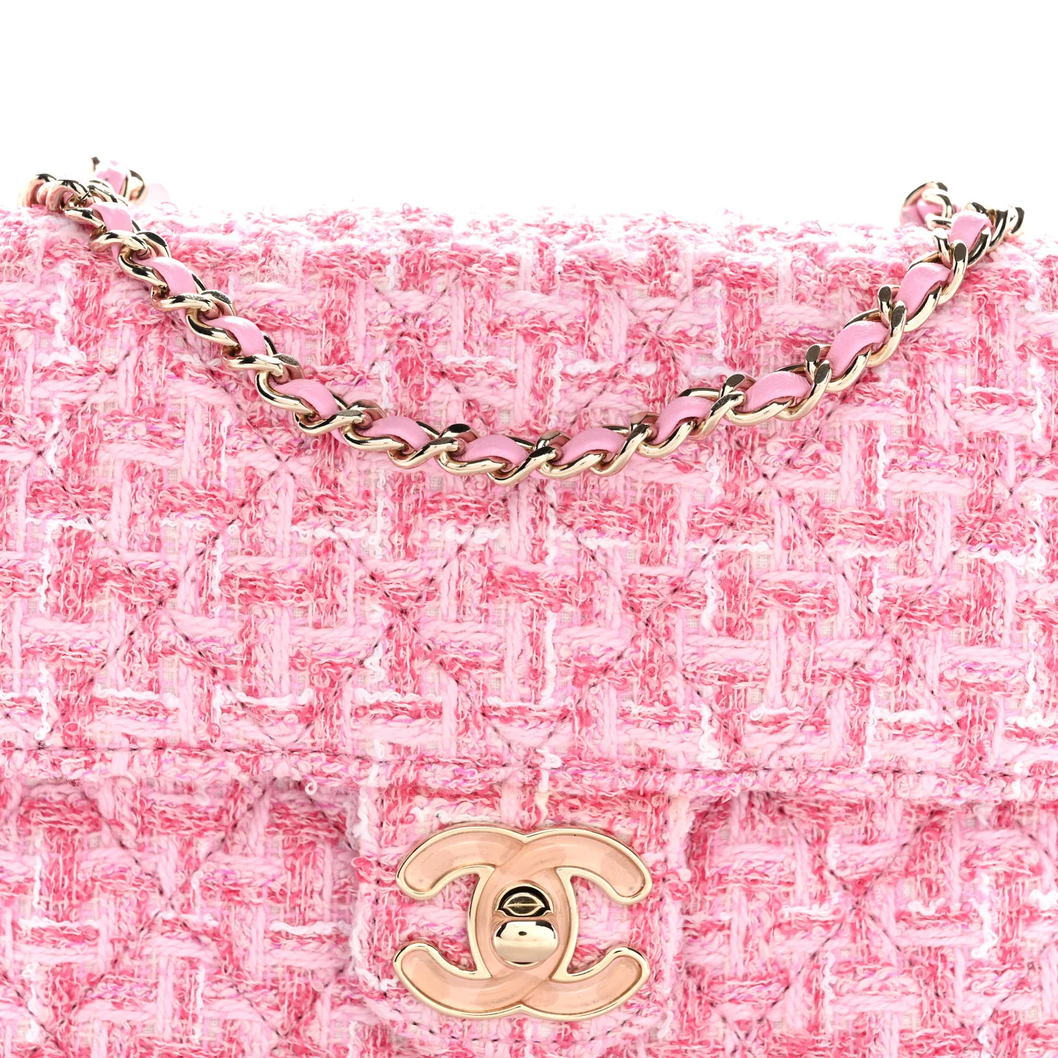 Tweed Resin Quilted Mini Heart Square Flap Pink White - Image 8