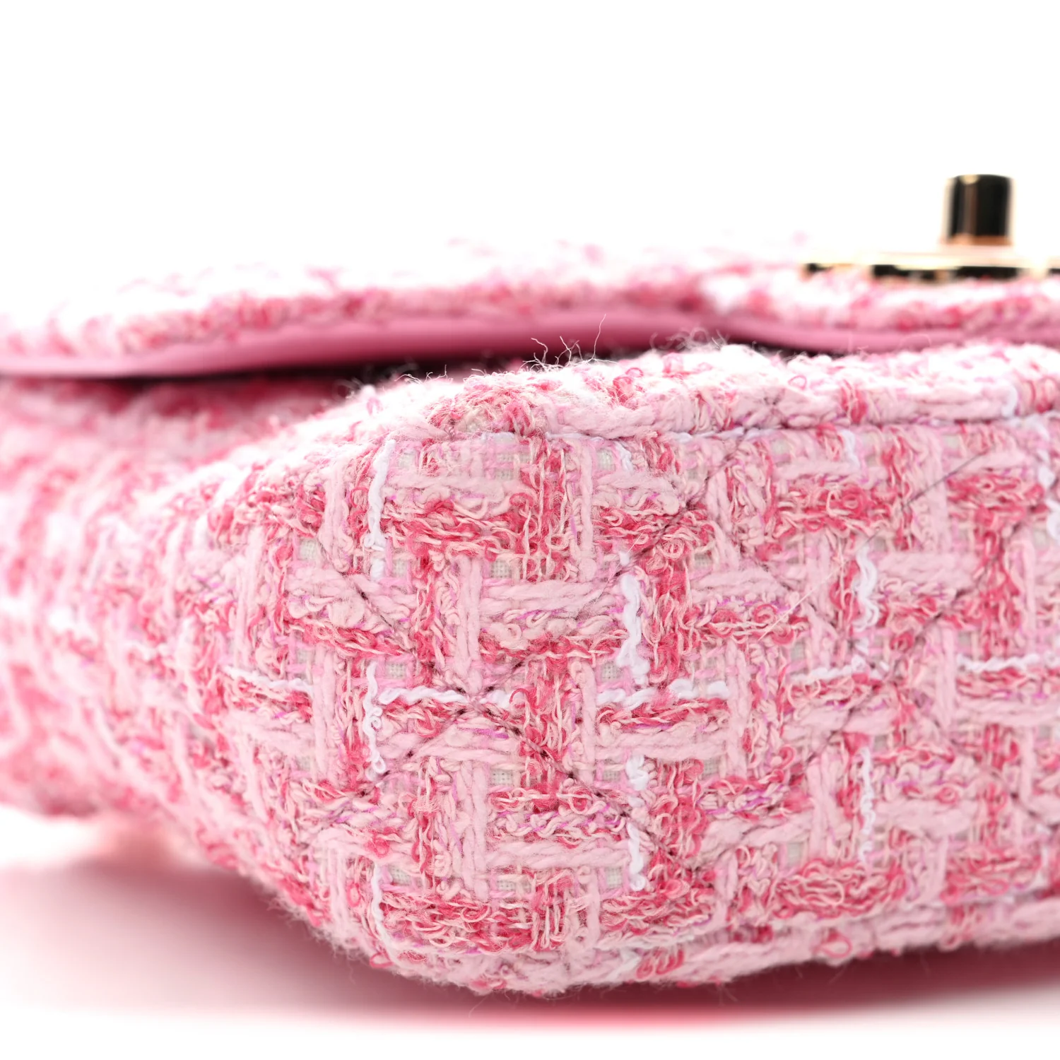Tweed Resin Quilted Mini Heart Square Flap Pink White - Image 9