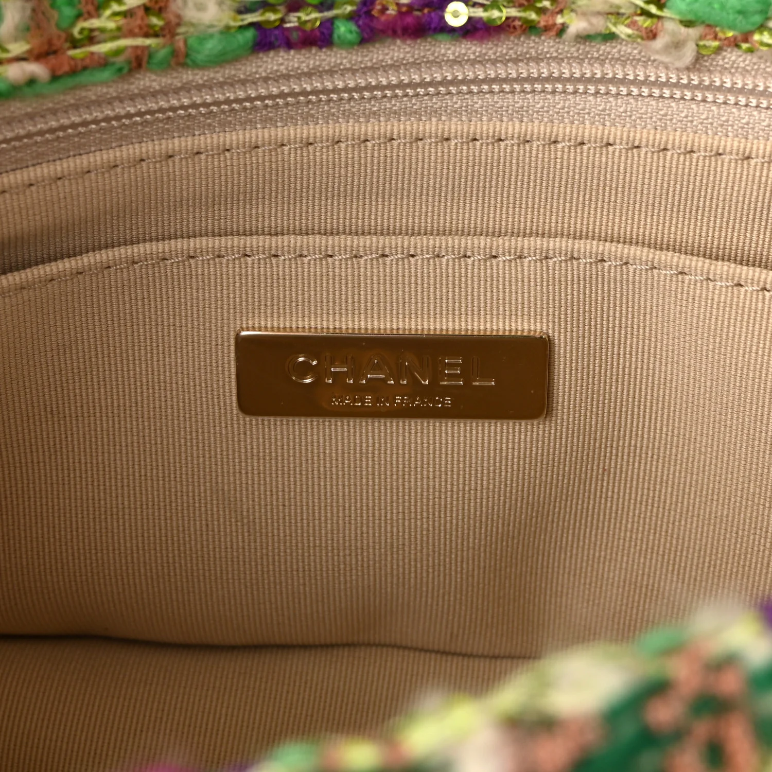 Tweed Shearling Large Flap Bag Green Purple Ecru Brown - Image 6