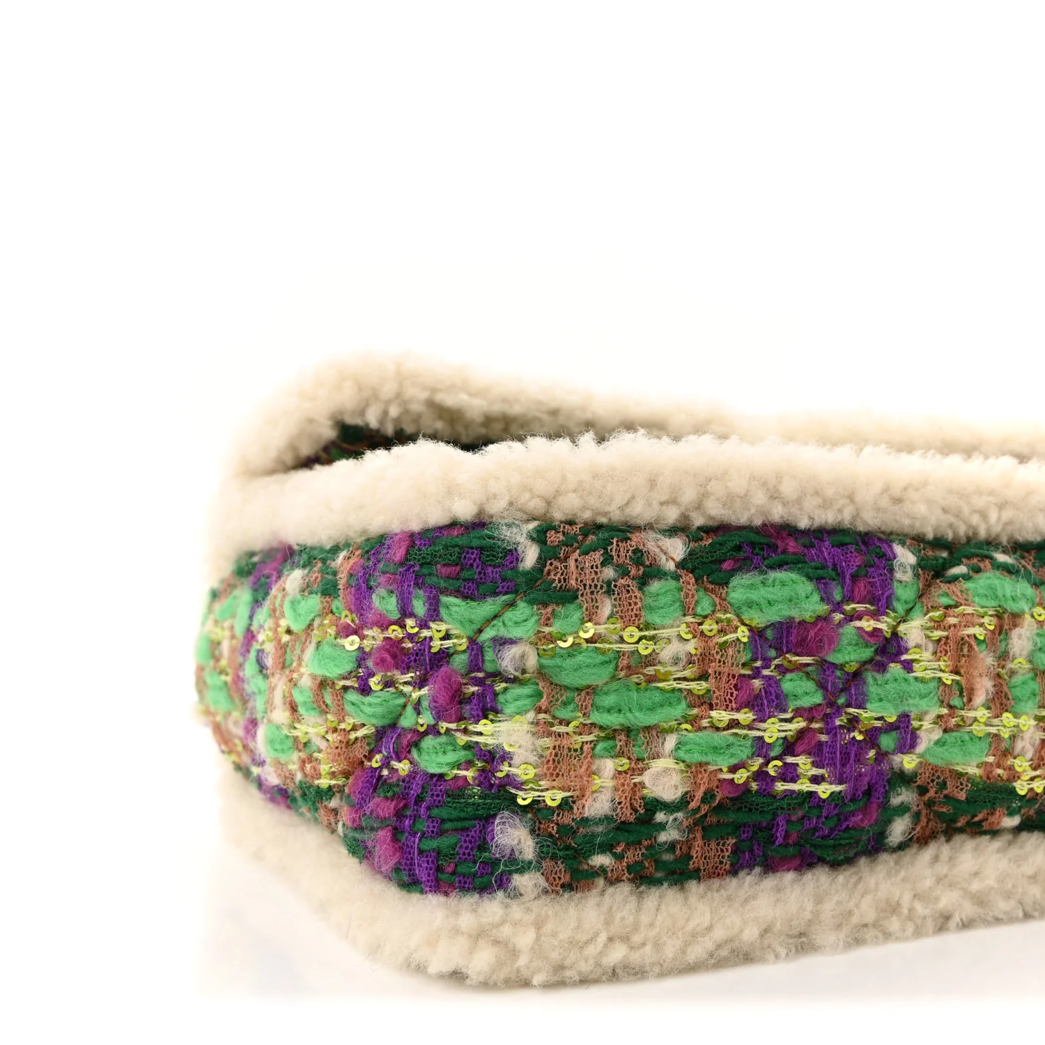 Tweed Shearling Large Flap Bag Green Purple Ecru Brown - Image 9