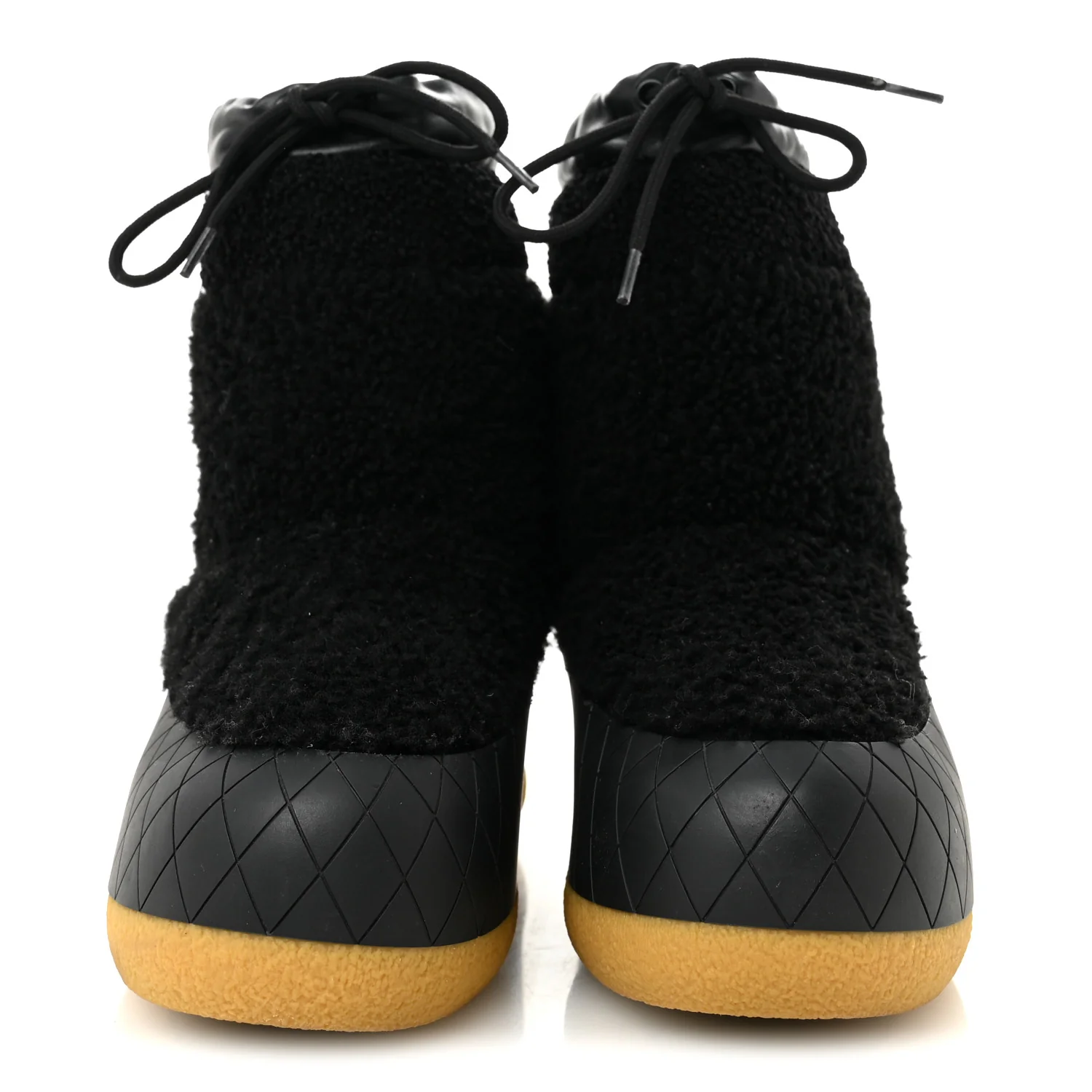 Tweed Shearling Sheepskin Drawstring Snow Ankle Boots 36 Black - Image 3