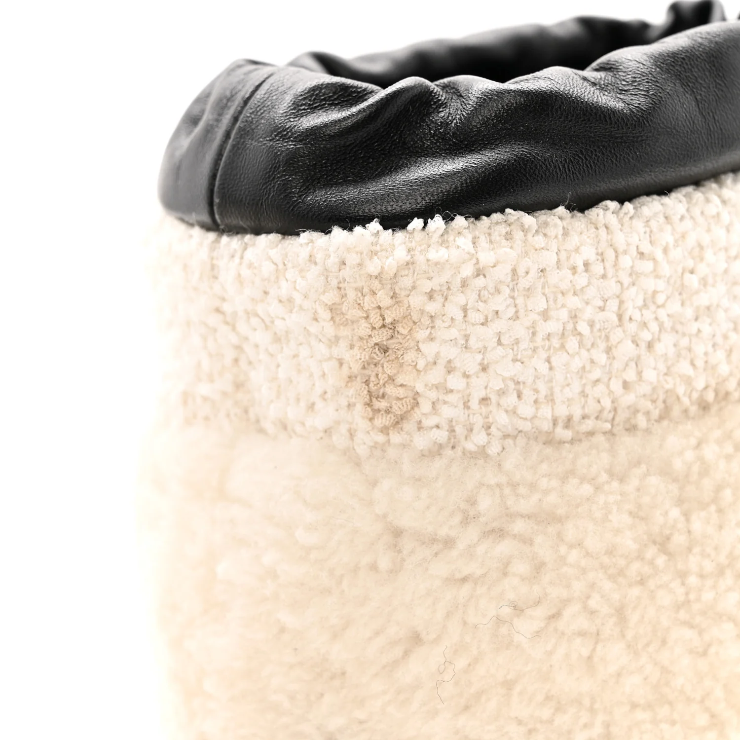Tweed Shearling Sheepskin Drawstring Snow Ankle Boots 36 White - Image 10