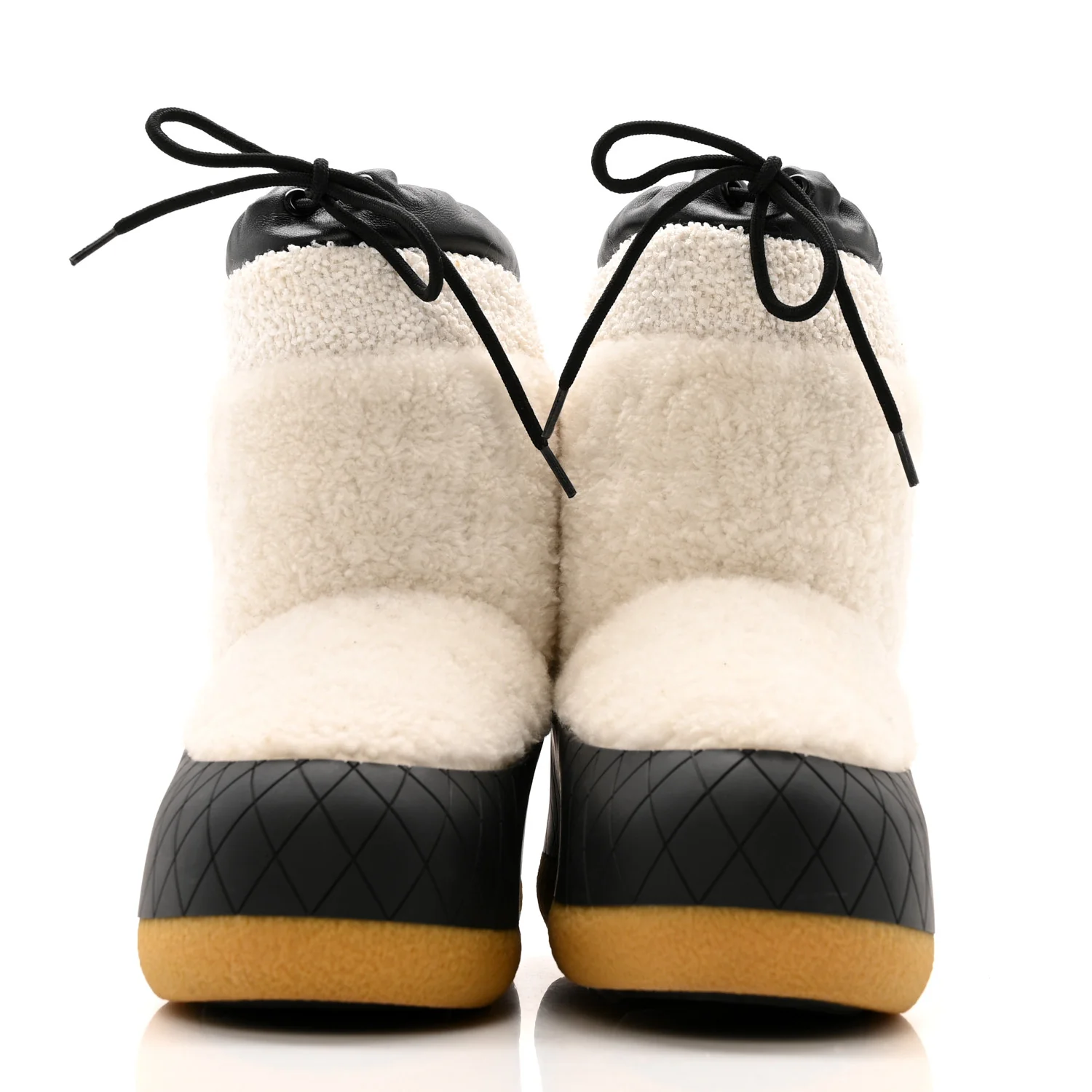 Tweed Shearling Sheepskin Drawstring Snow Ankle Boots 36 White - Image 3