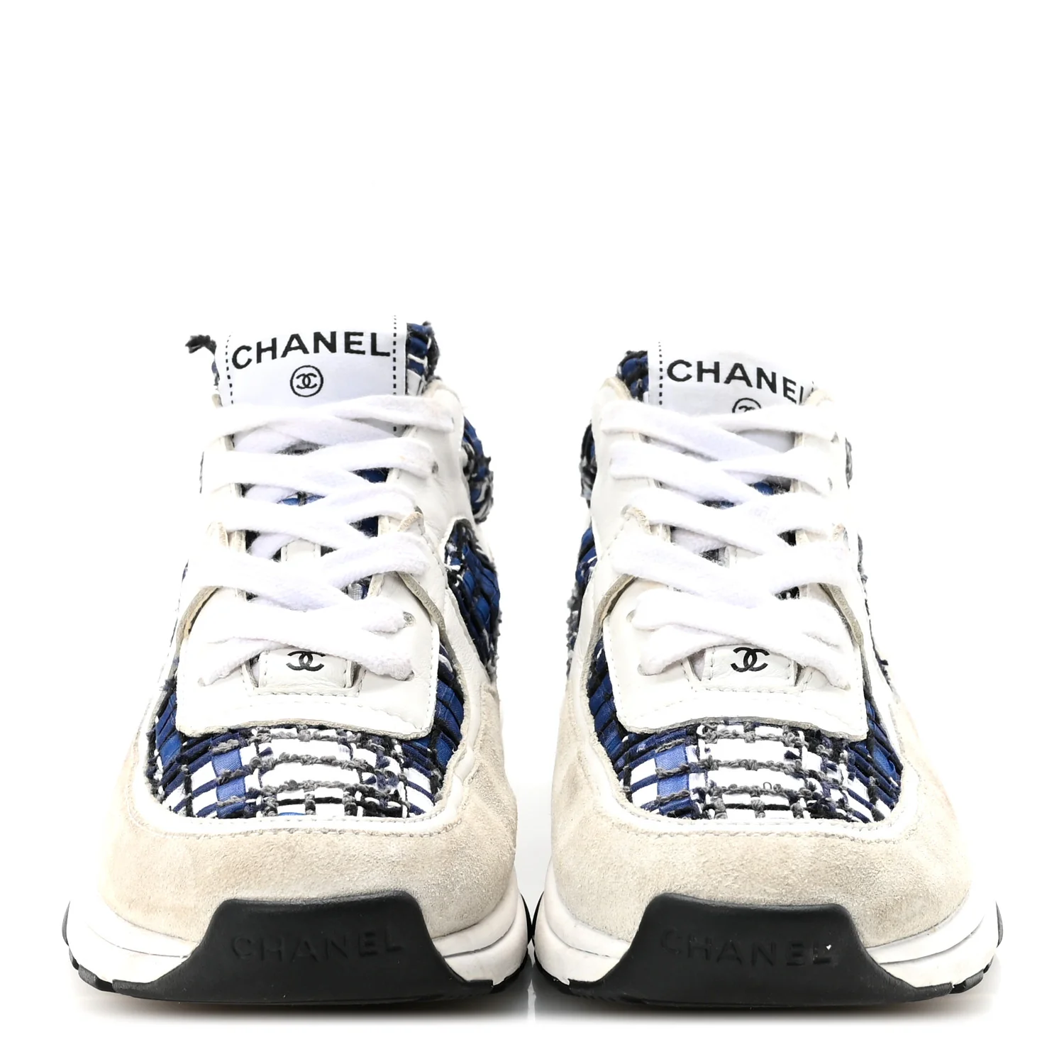 Tweed Suede Calfskin Womens CC Sneakers 36.5 Dark Blue Black Grey White - Image 3