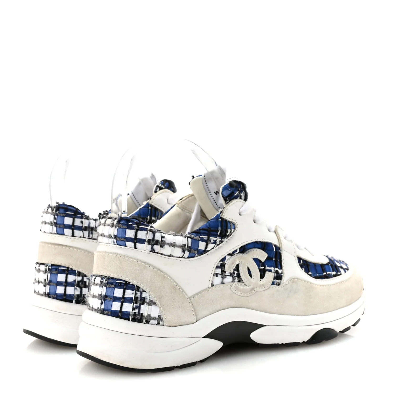 Tweed Suede Calfskin Womens CC Sneakers 36.5 Dark Blue Black Grey White - Image 5