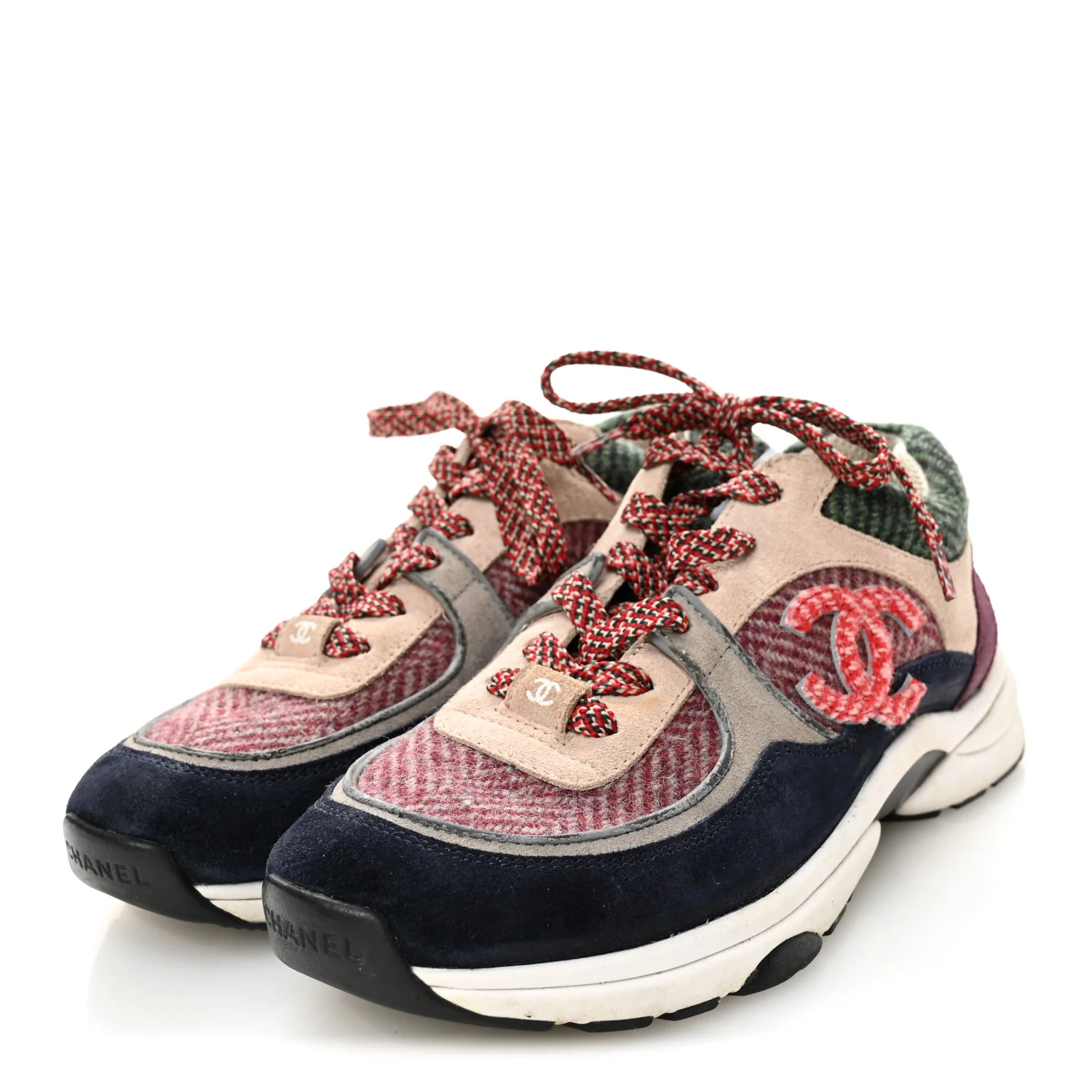 Tweed Suede CC Sneakers 38.5 Navy Red Multicolor - Image 4