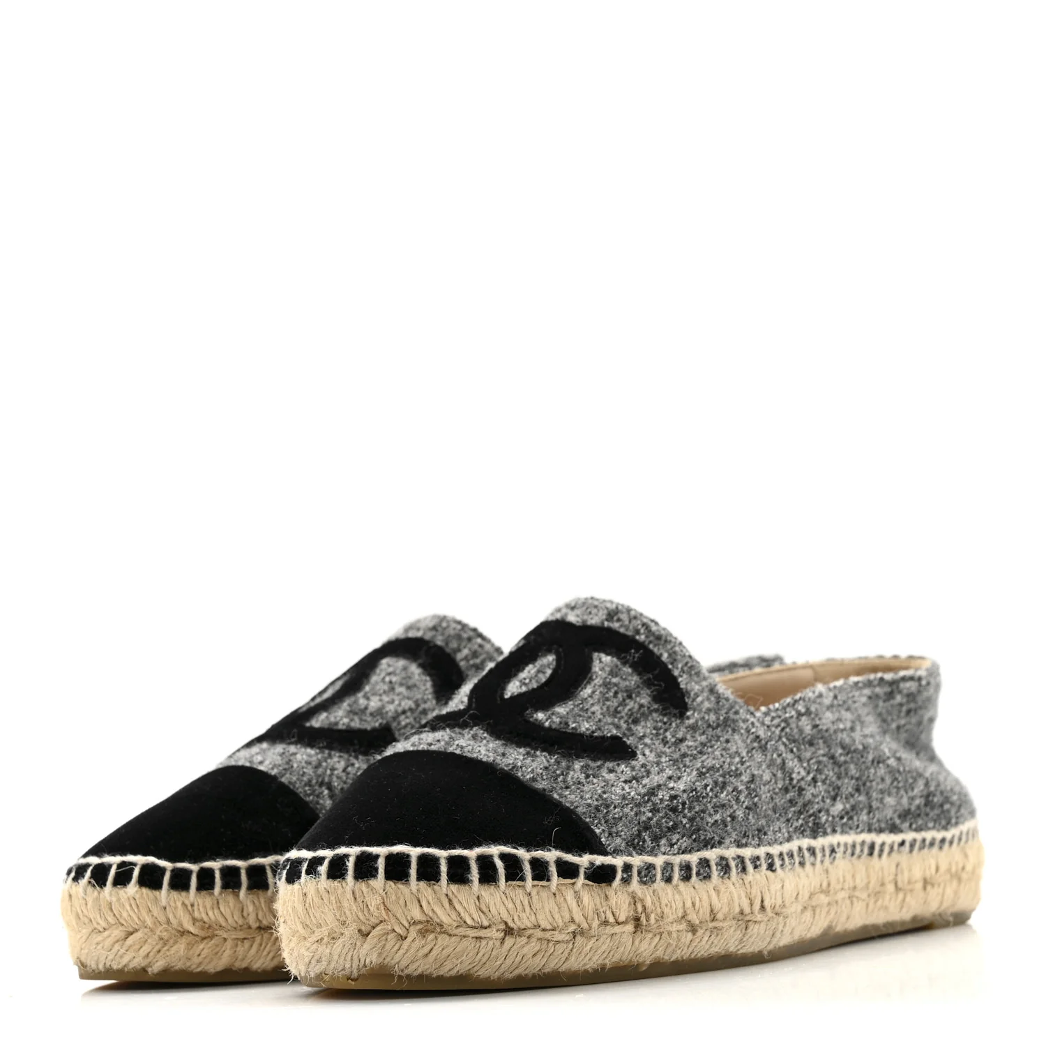 Tweed Velvet CC Espadrilles 38 Grey Black - Image 4