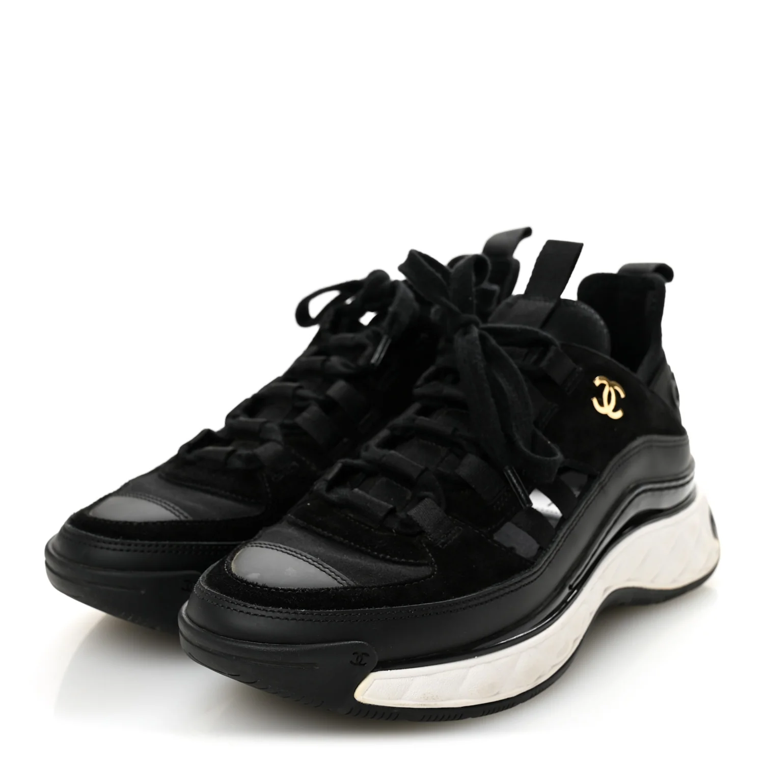 Velvet Calfskin Mixed Fibers CC Sneakers 35.5 Black - Image 3