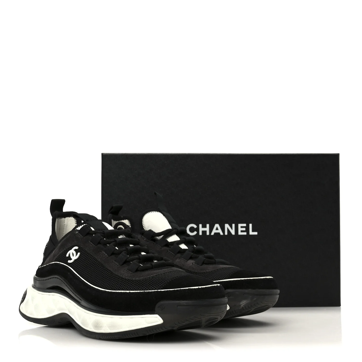 Velvet Calfskin Mixed Fibers CC Sneakers 38 Black Dark Grey - Image 10