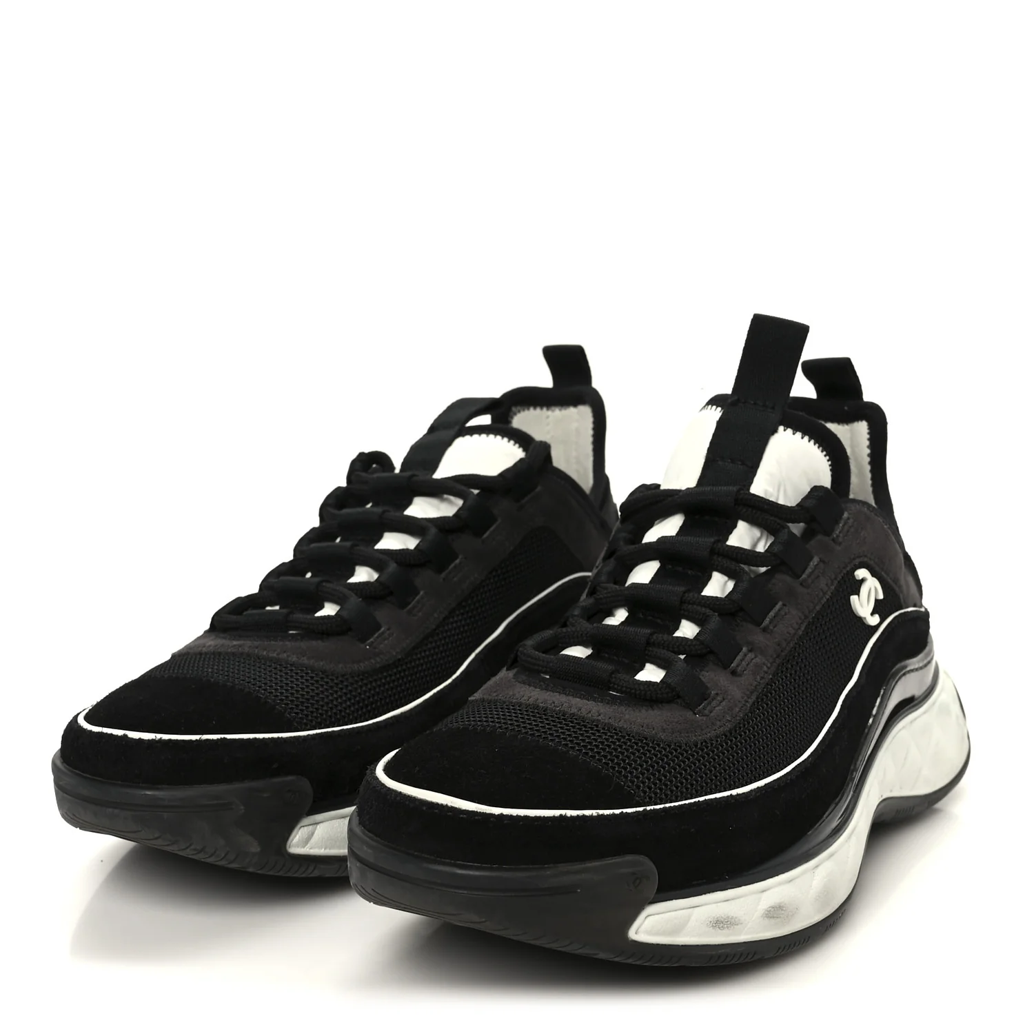 Velvet Calfskin Mixed Fibers CC Sneakers 38 Black Dark Grey - Image 4