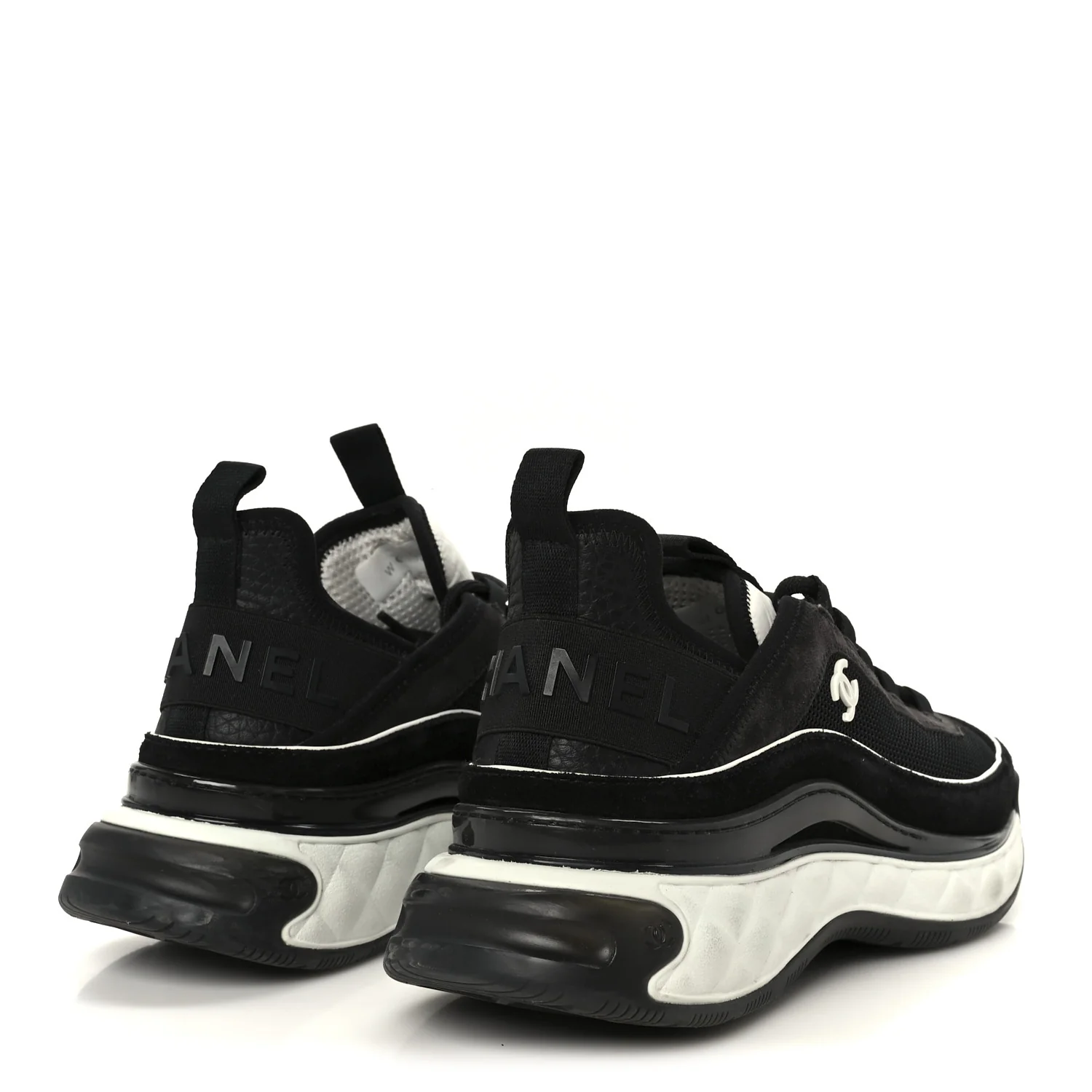 Velvet Calfskin Mixed Fibers CC Sneakers 38 Black Dark Grey - Image 5