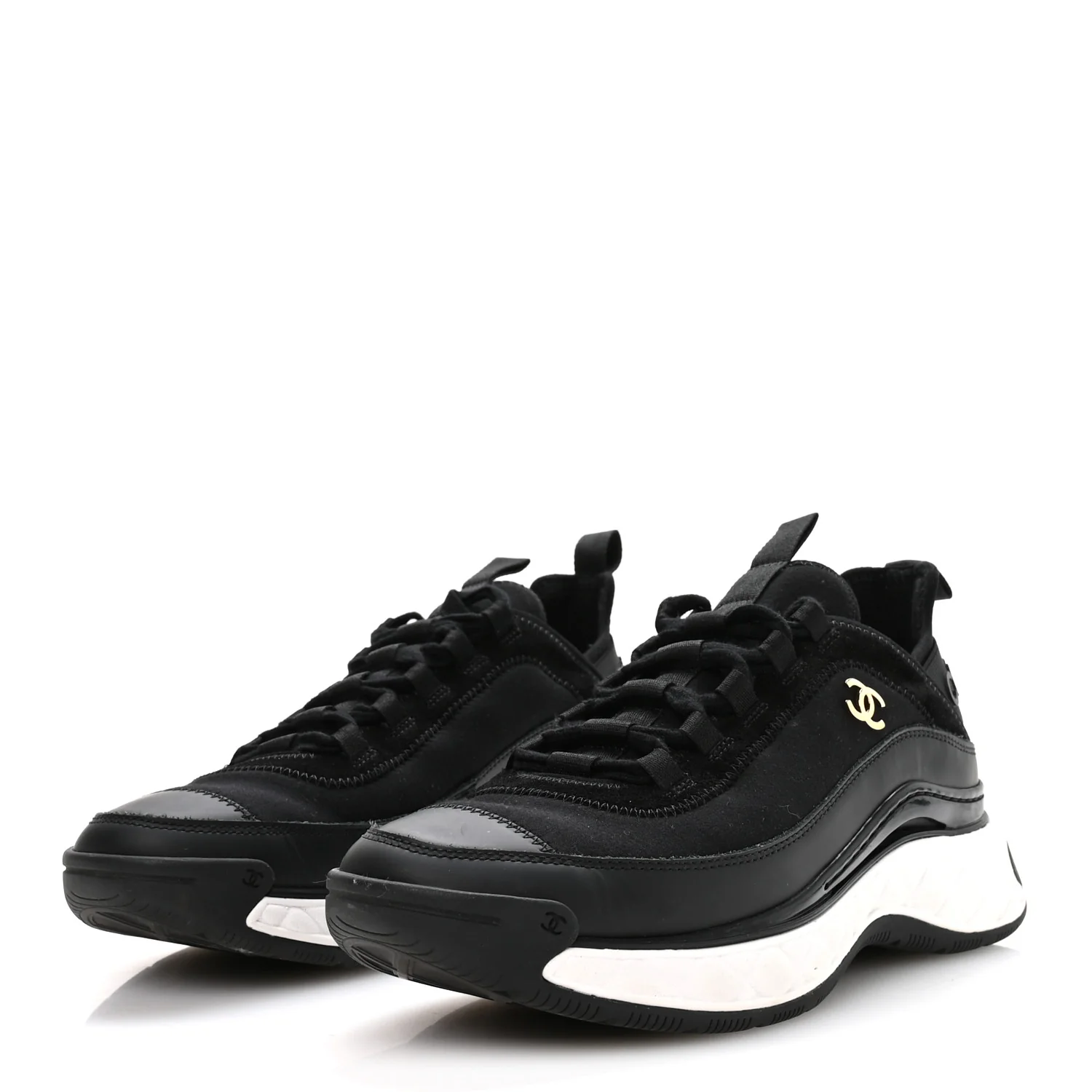 Velvet Calfskin Mixed Fibers CC Sneakers 39 Black - Image 4