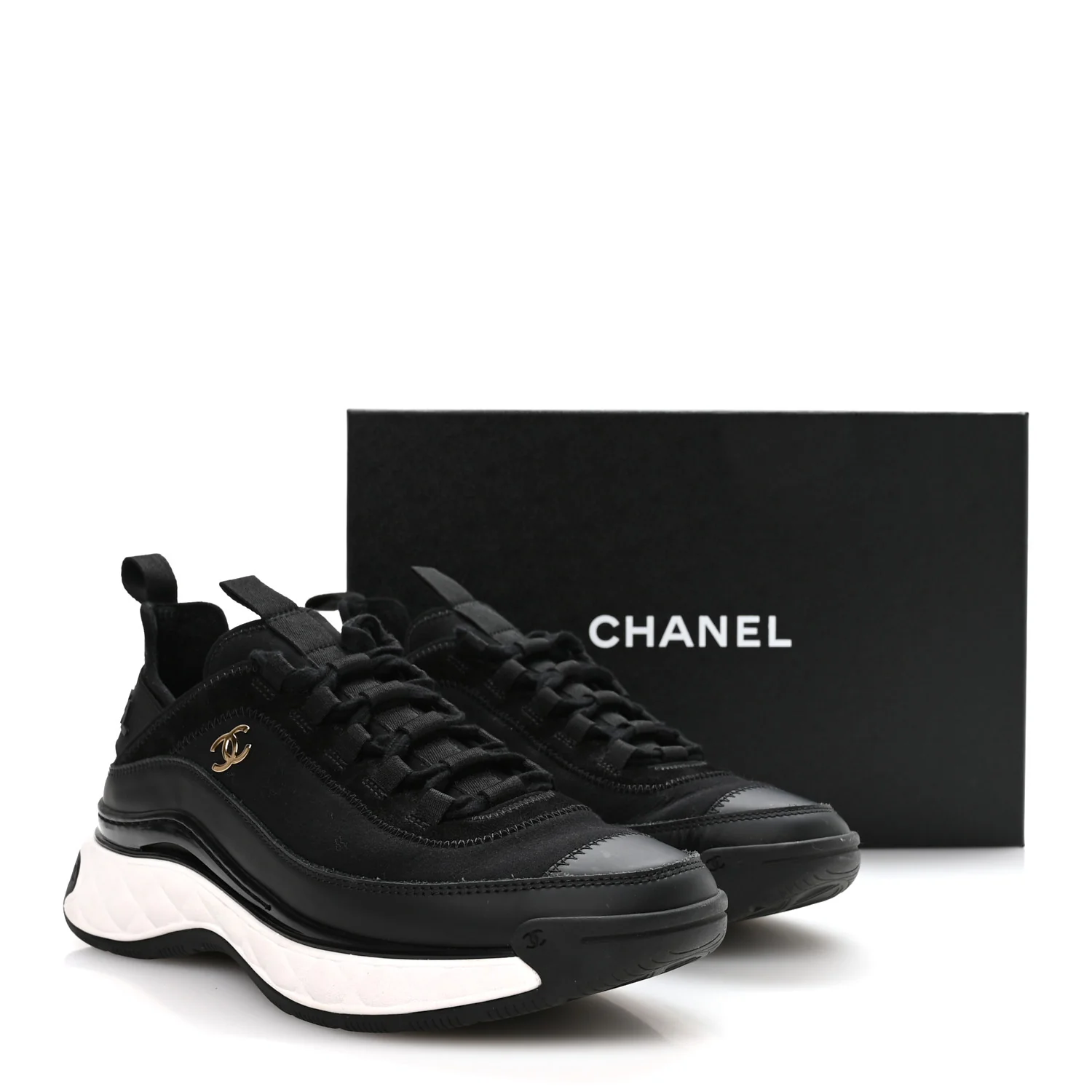 Velvet Calfskin Mixed Fibers CC Sneakers 39 Black - Image 8