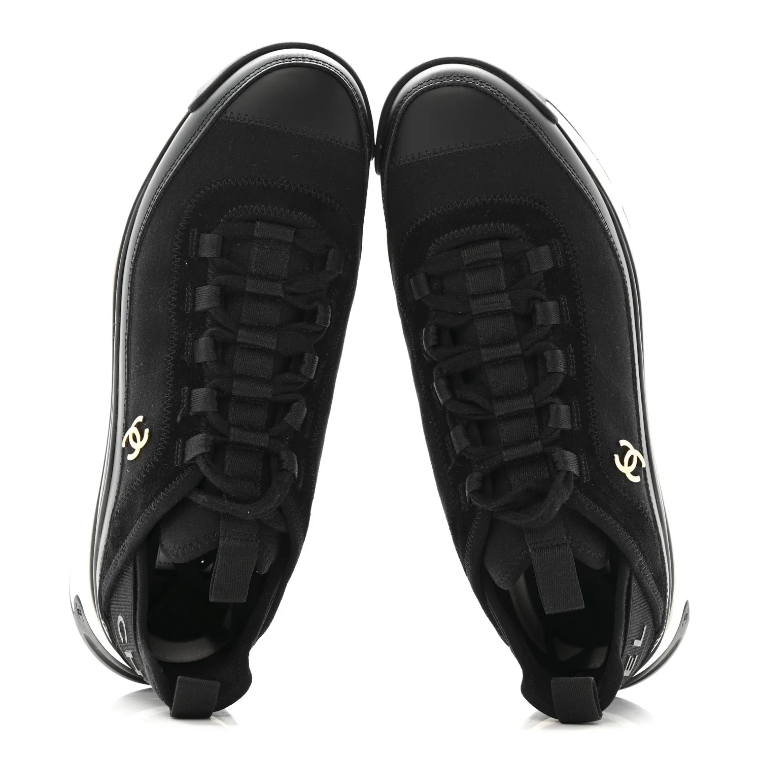 Velvet Calfskin Mixed Fibers CC Sneakers 39.5 Black - Image 2