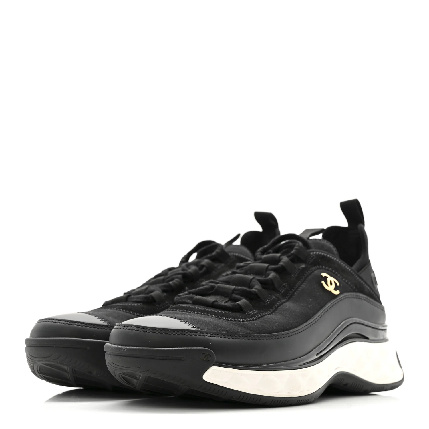 Velvet Calfskin Mixed Fibers CC Sneakers 39.5 Black - Image 4