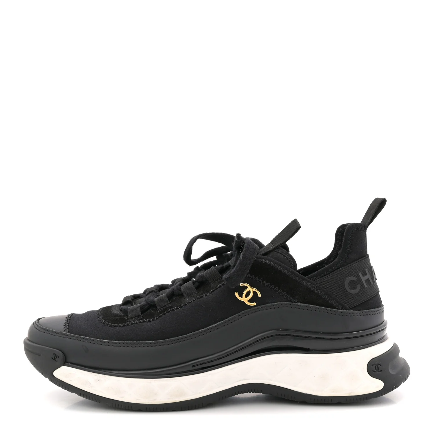 Velvet Calfskin Mixed Fibers CC Sneakers 40 Black