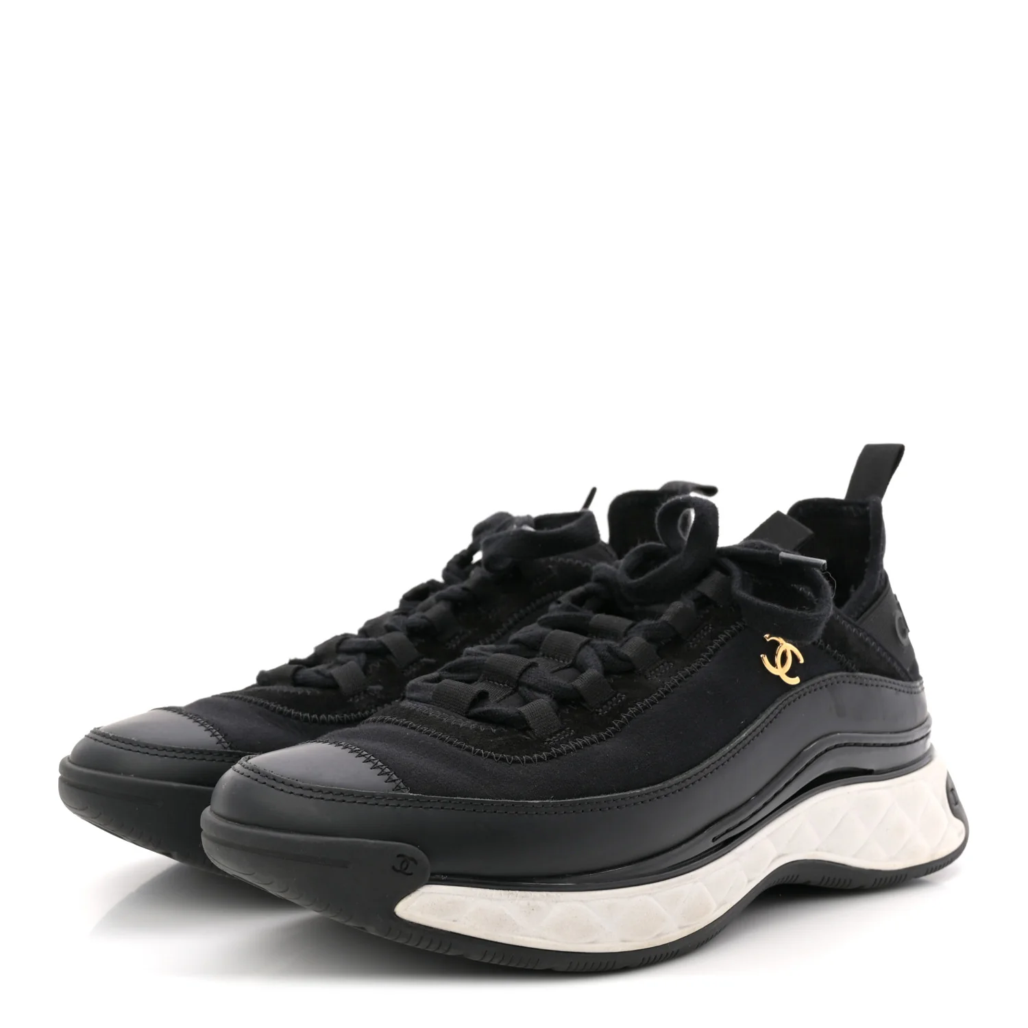 Velvet Calfskin Mixed Fibers CC Sneakers 40 Black - Image 4