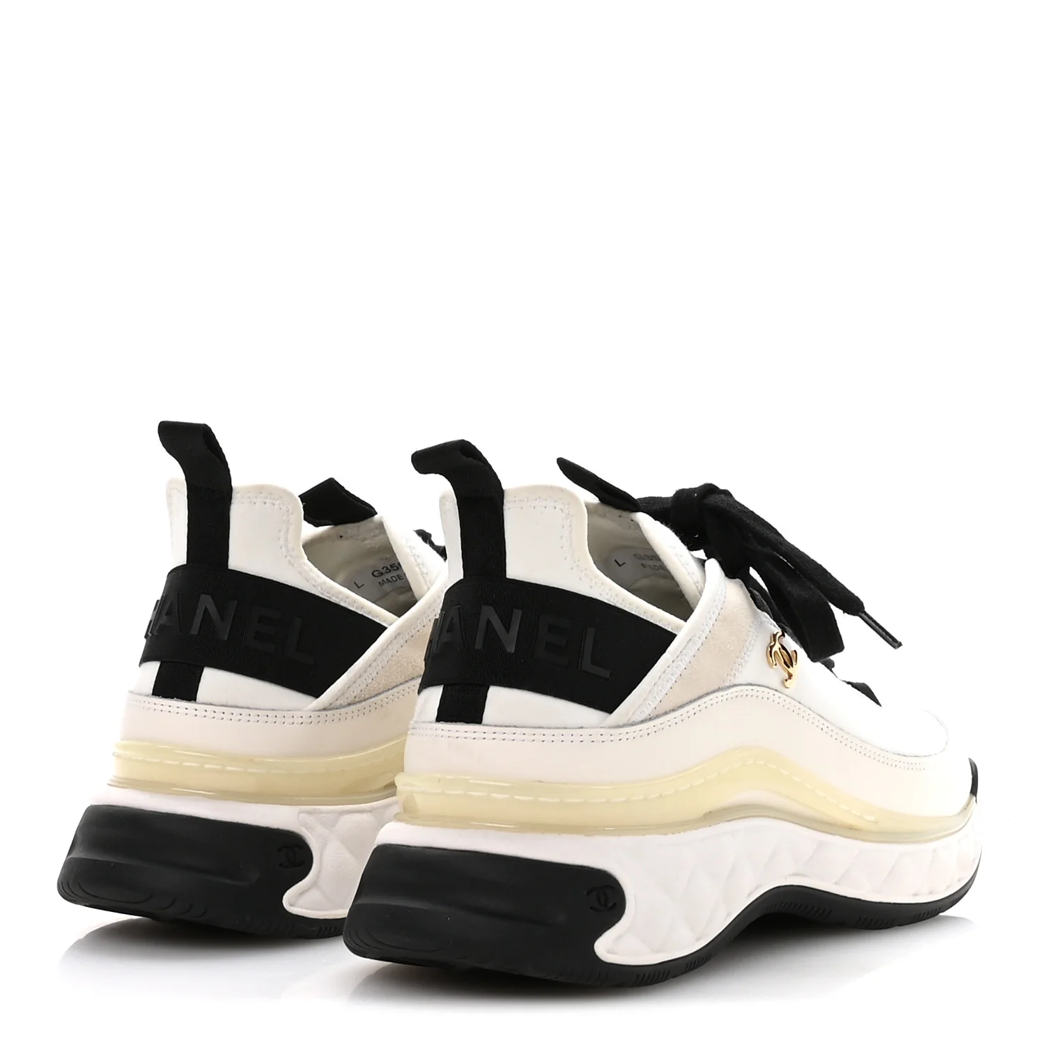 Velvet Calfskin Mixed Fibers CC Sneakers 40 Ivory Black - Image 5