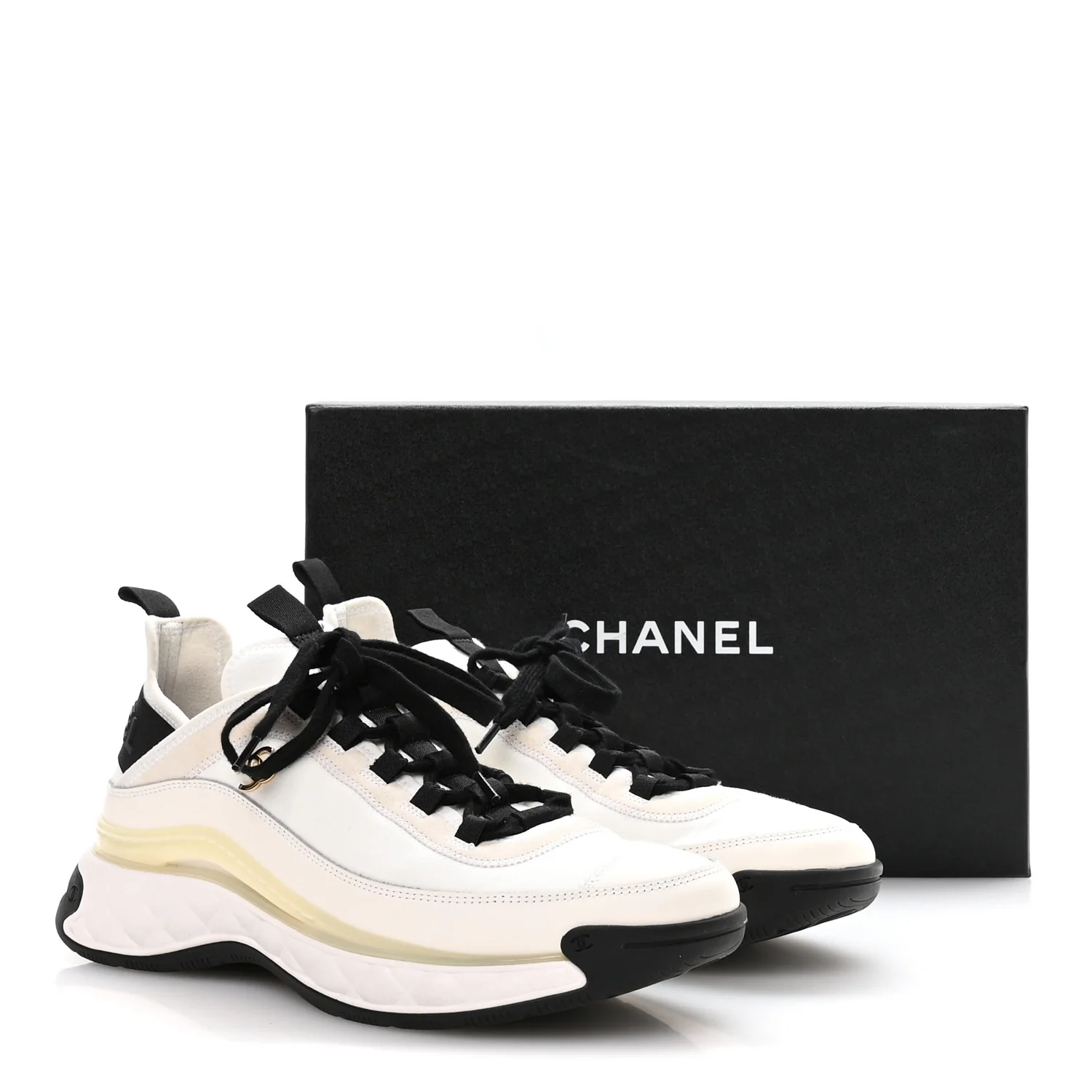 Velvet Calfskin Mixed Fibers CC Sneakers 40 Ivory Black - Image 8
