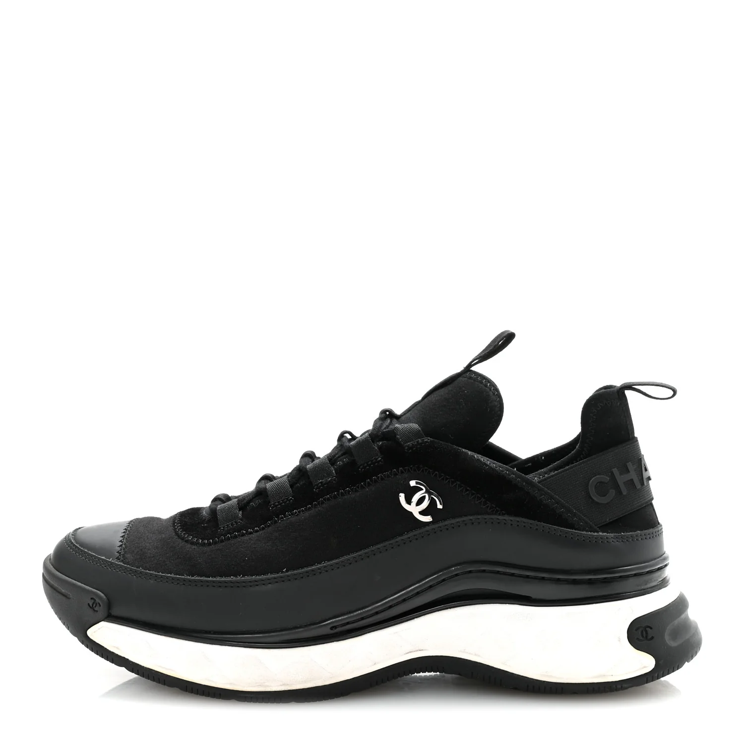 Velvet Calfskin Mixed Fibers Mens CC Sneakers 41 Black