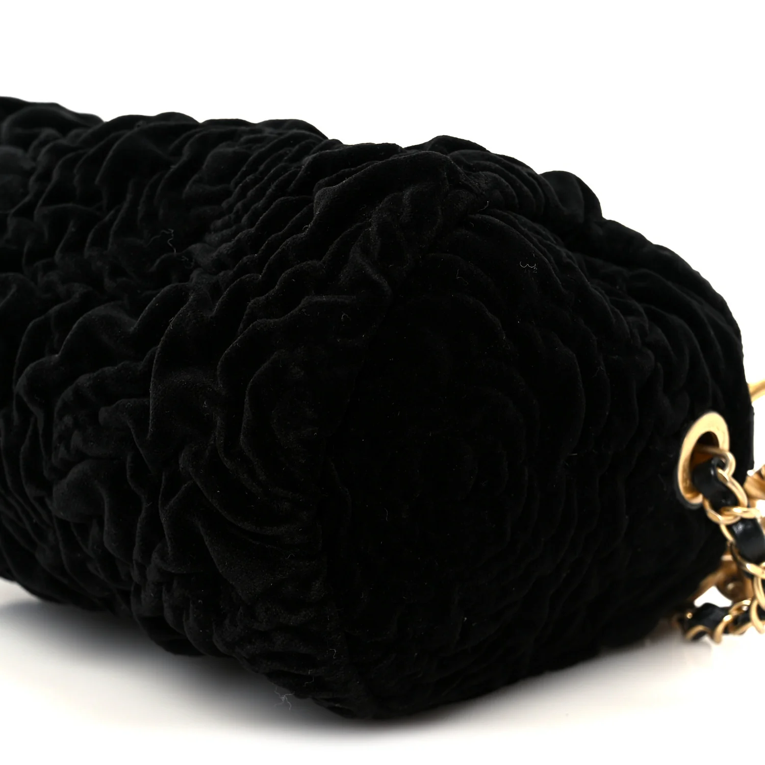 Velvet Camellia Embossed Barrel Clutch With Chain  Black - Image 10