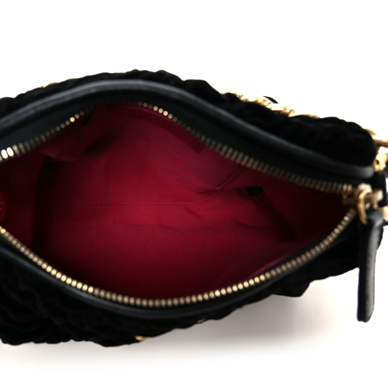Velvet Camellia Embossed Barrel Clutch With Chain  Black - Image 5