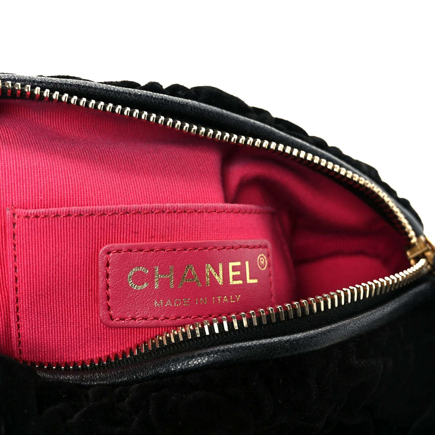Velvet Camellia Embossed Barrel Clutch With Chain  Black - Image 6