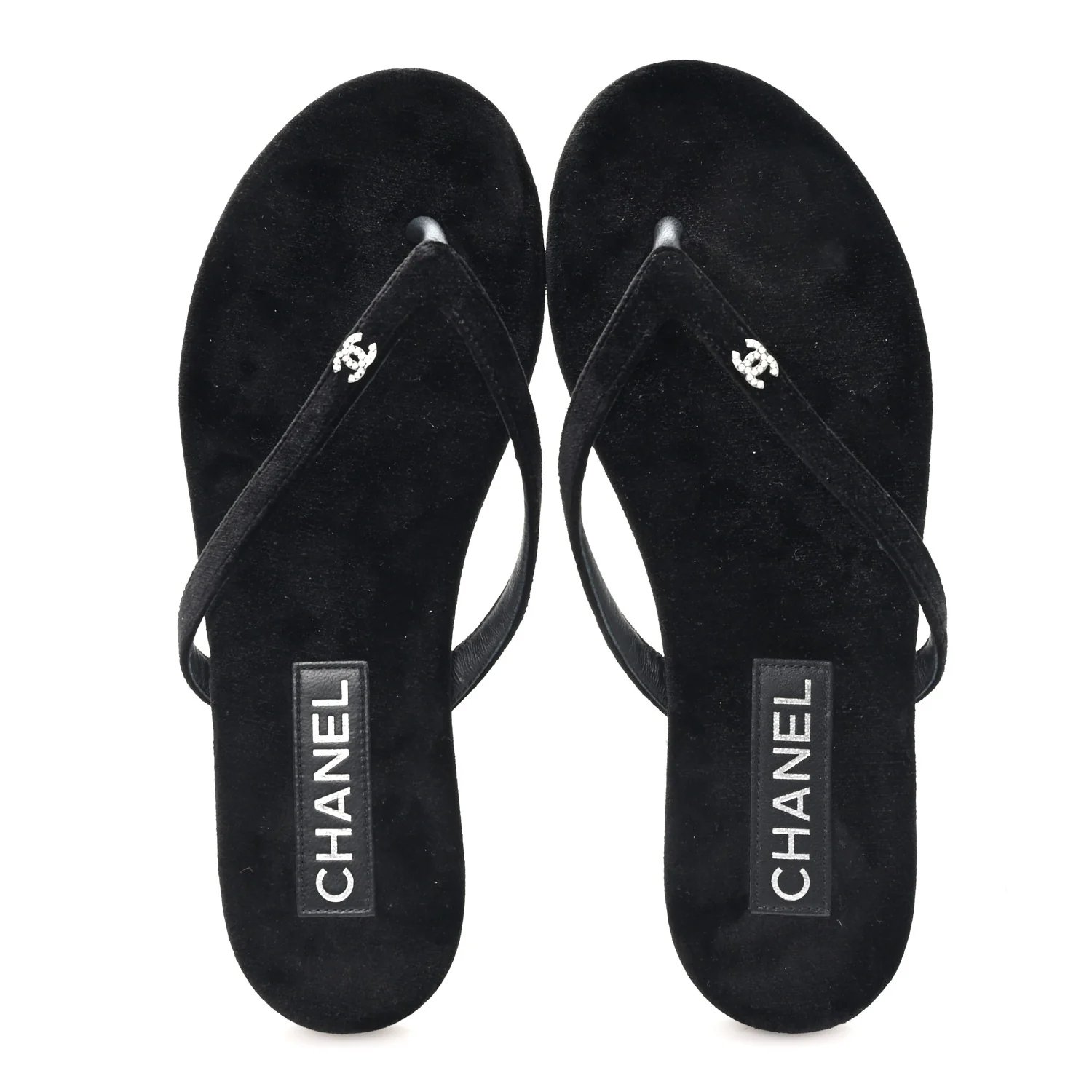 Velvet Crystal CC Thong Sandals 38 Black - Image 2