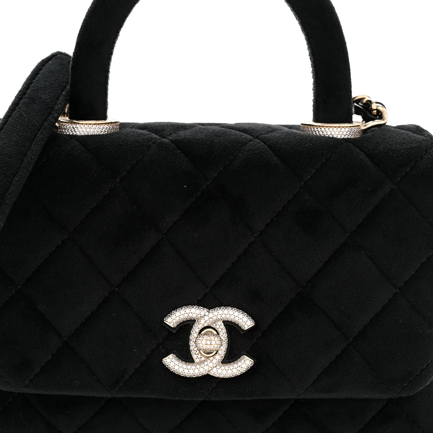 Velvet Crystal Quilted Extra Mini Coco Handle Flap Black - Image 8