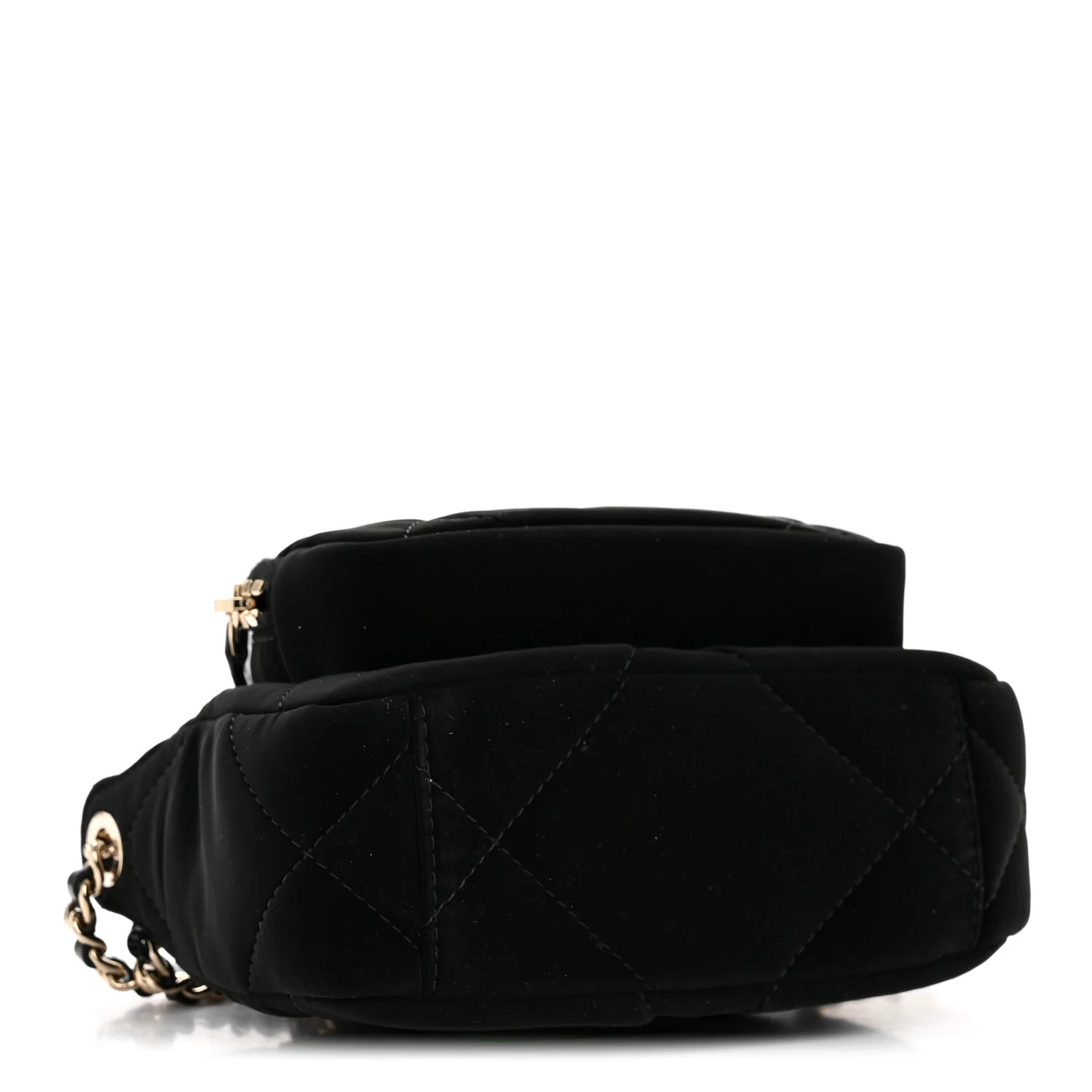 Velvet Effect Nylon Shiny Crumpled Calfskin Mini Quilted Chanel 25 Clutch With Chain Black - Image 5