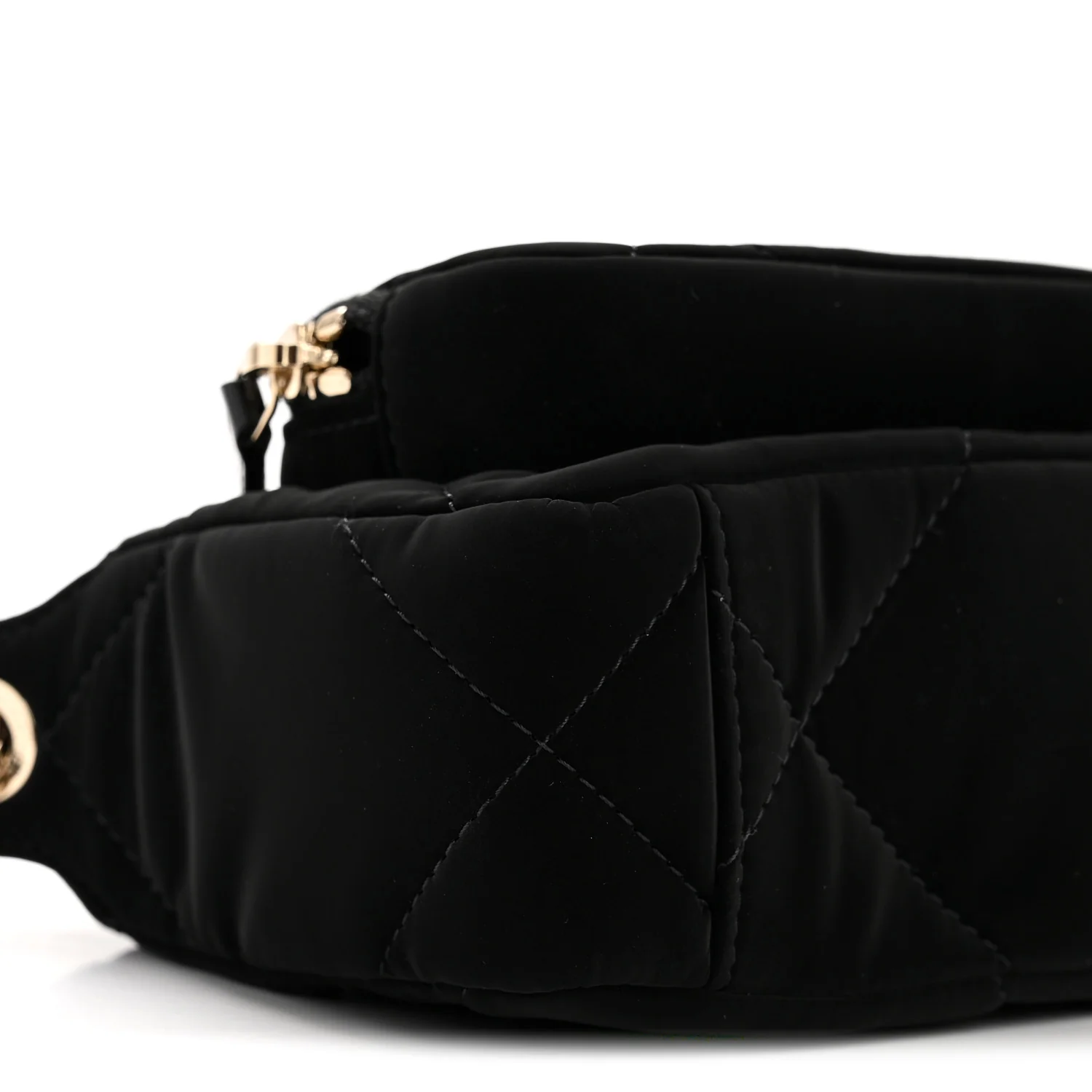 Velvet Effect Nylon Shiny Crumpled Calfskin Mini Quilted Chanel 25 Clutch With Chain Black - Image 10