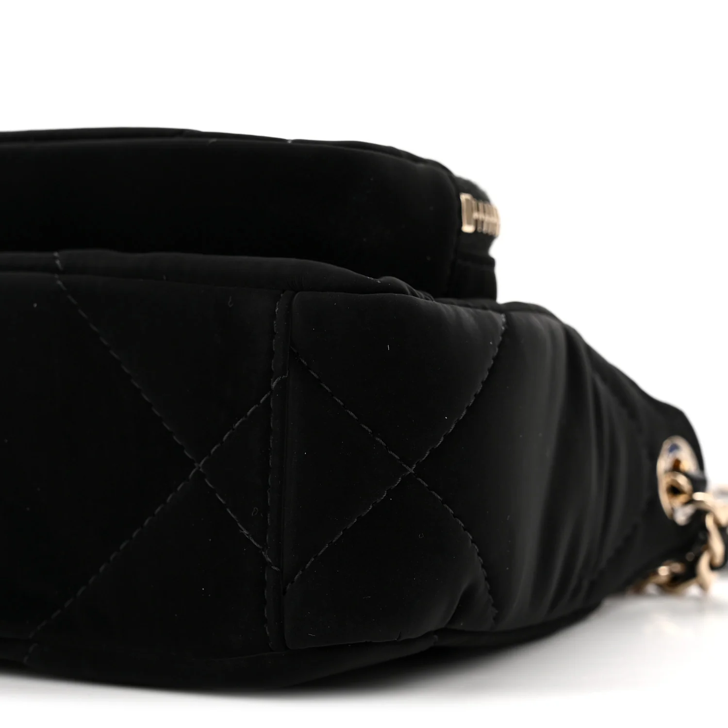 Velvet Effect Nylon Shiny Crumpled Calfskin Mini Quilted Chanel 25 Clutch With Chain Black - Image 11