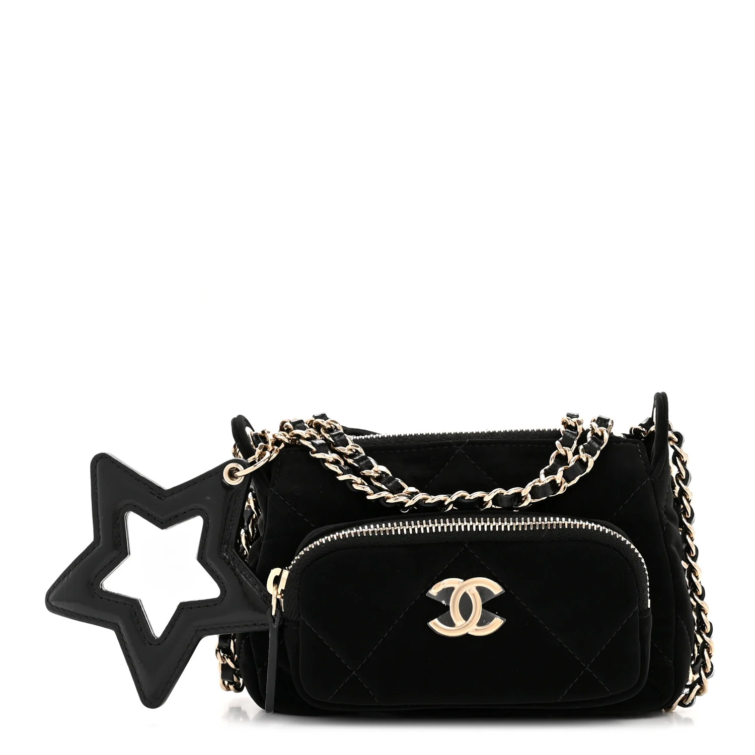 Velvet Effect Nylon Shiny Crumpled Calfskin Mini Quilted Chanel 25 Clutch With Chain Black - Image 3