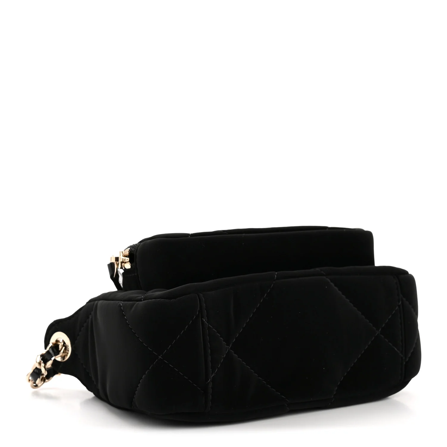 Velvet Effect Nylon Shiny Crumpled Calfskin Mini Quilted Chanel 25 Clutch With Chain Black - Image 5