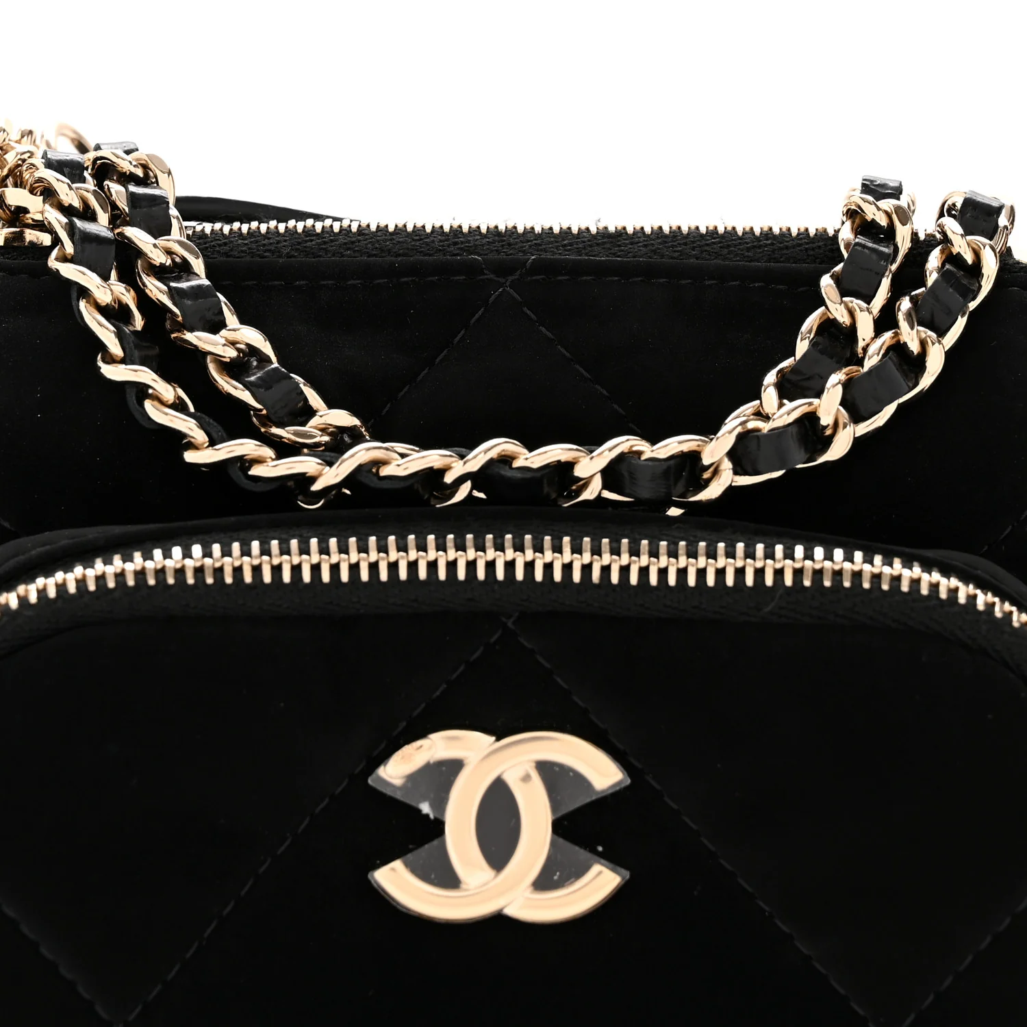 Velvet Effect Nylon Shiny Crumpled Calfskin Mini Quilted Chanel 25 Clutch With Chain Black - Image 9
