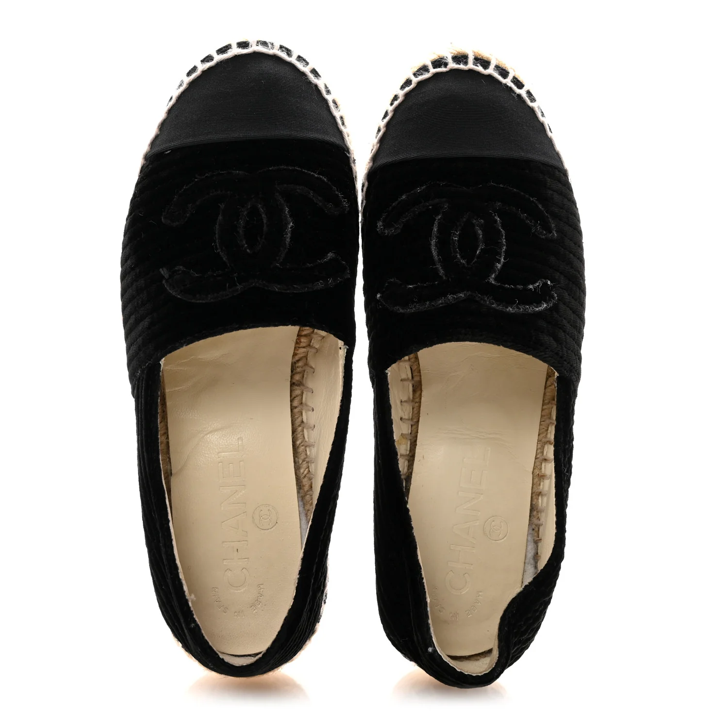 Velvet Grosgrain Quilted CC Espadrilles 35 Black - Image 2