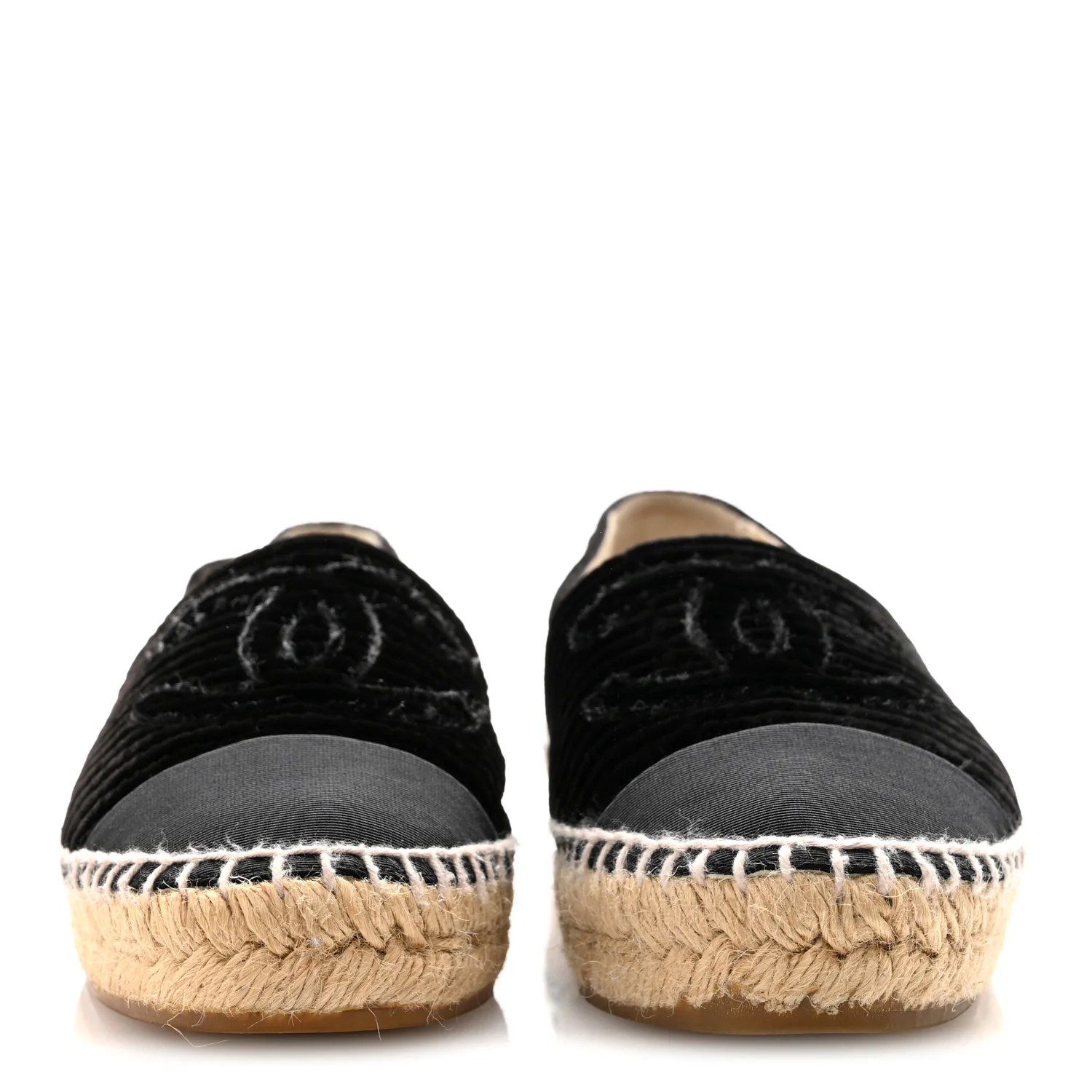 Velvet Grosgrain Quilted CC Espadrilles 35 Black - Image 3
