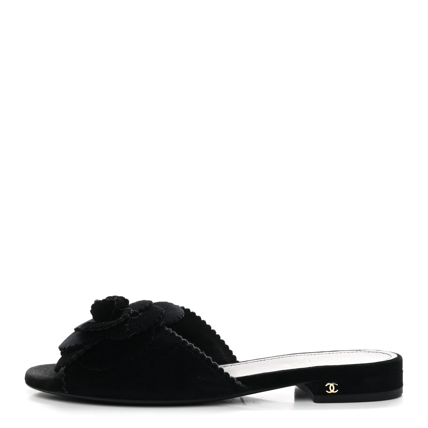 Velvet Pearl Camellia Slide Sandals 37 Black