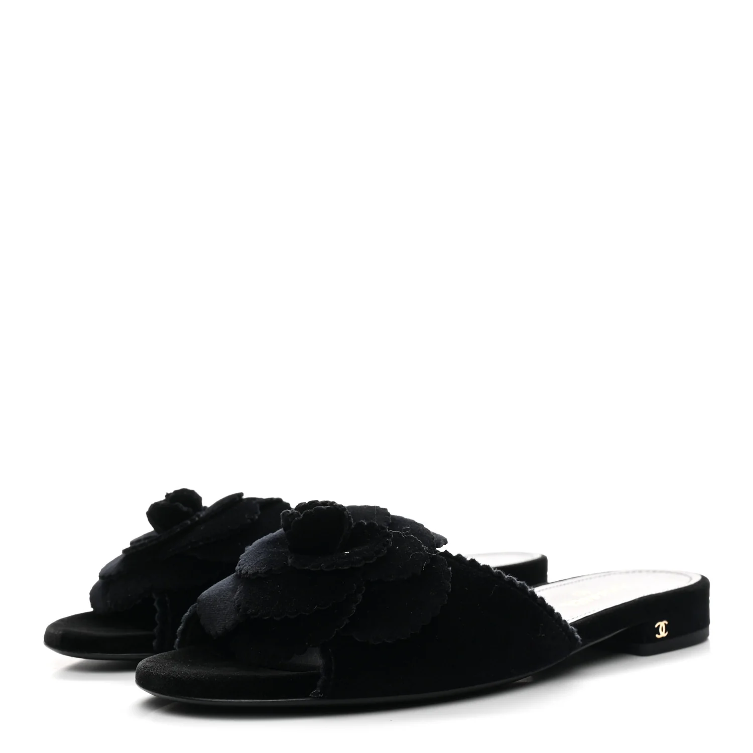 Velvet Pearl Camellia Slide Sandals 37 Black - Image 4