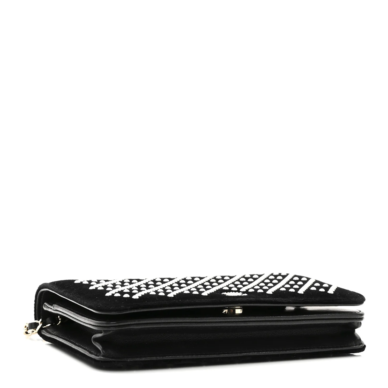 Velvet Pearl Diamond Embellished Wallet On Chain WOC Black - Image 4