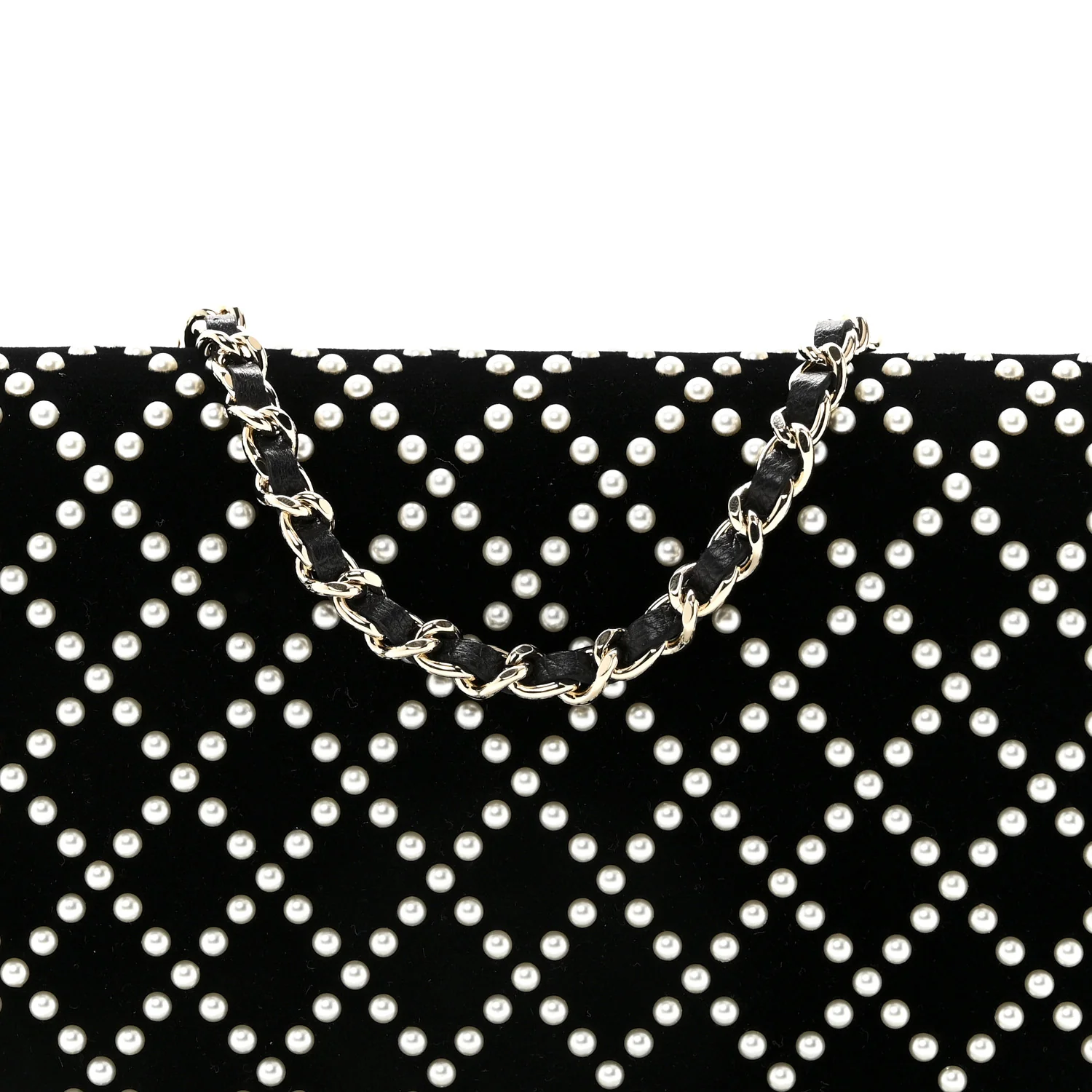 Velvet Pearl Diamond Embellished Wallet On Chain WOC Black - Image 9