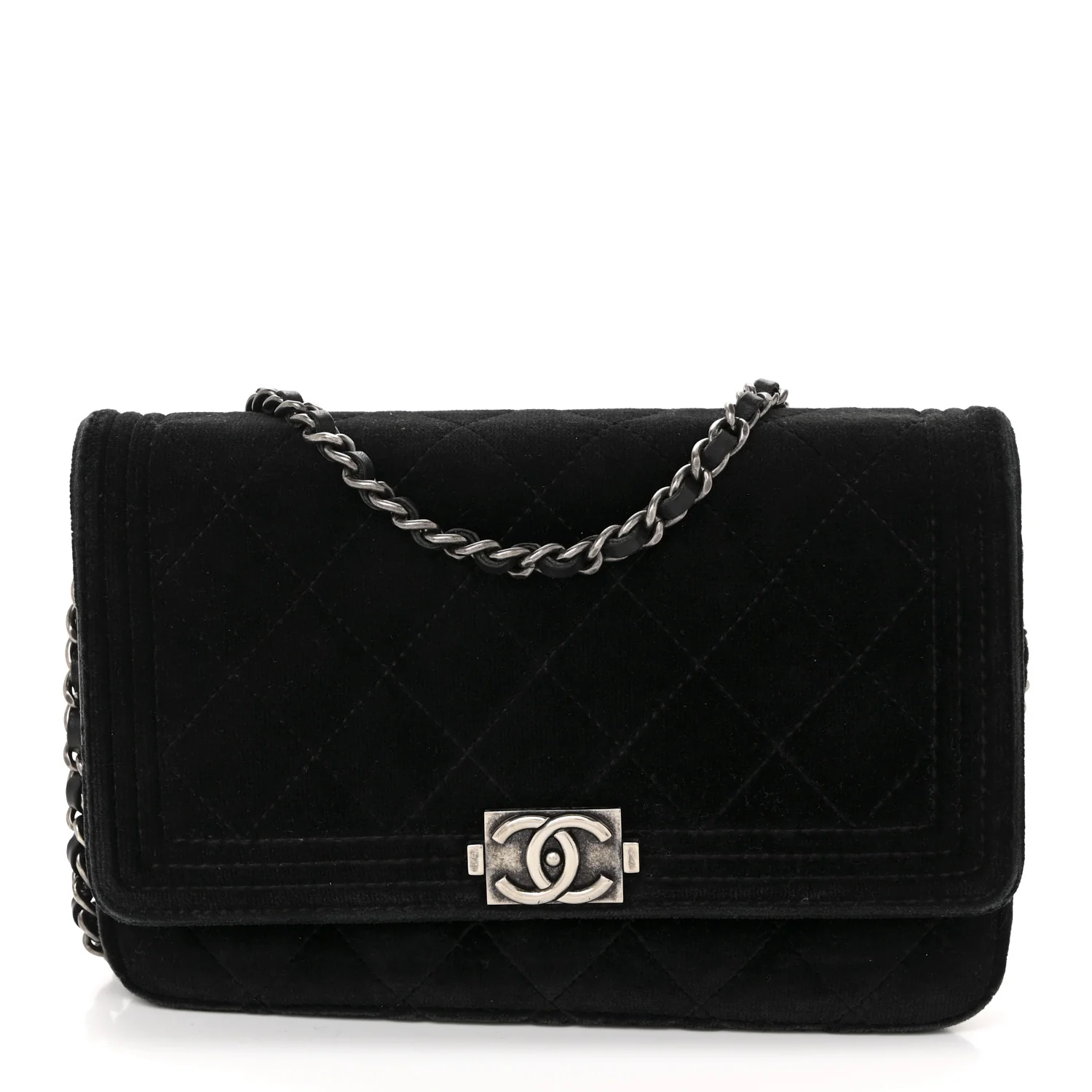 Velvet Quilted Boy Wallet On Chain WOC Black