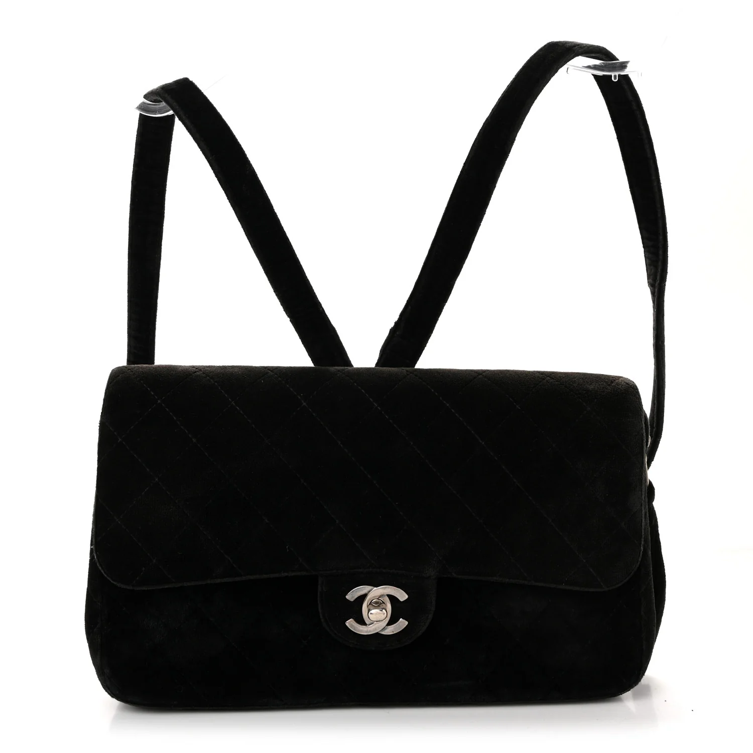Velvet Quilted Flap Backpack Black