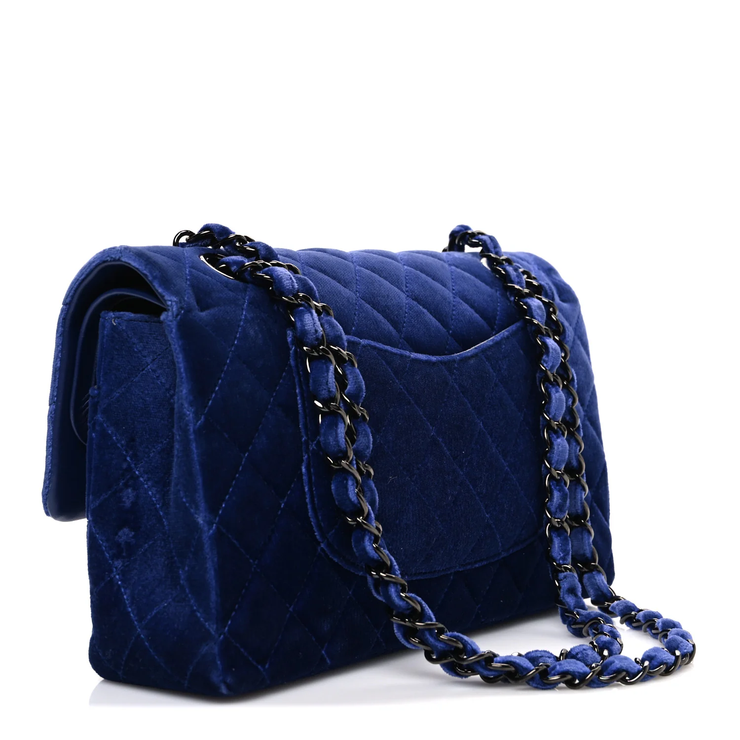 Velvet Quilted Medium Double Flap Navy Blue - Image 3